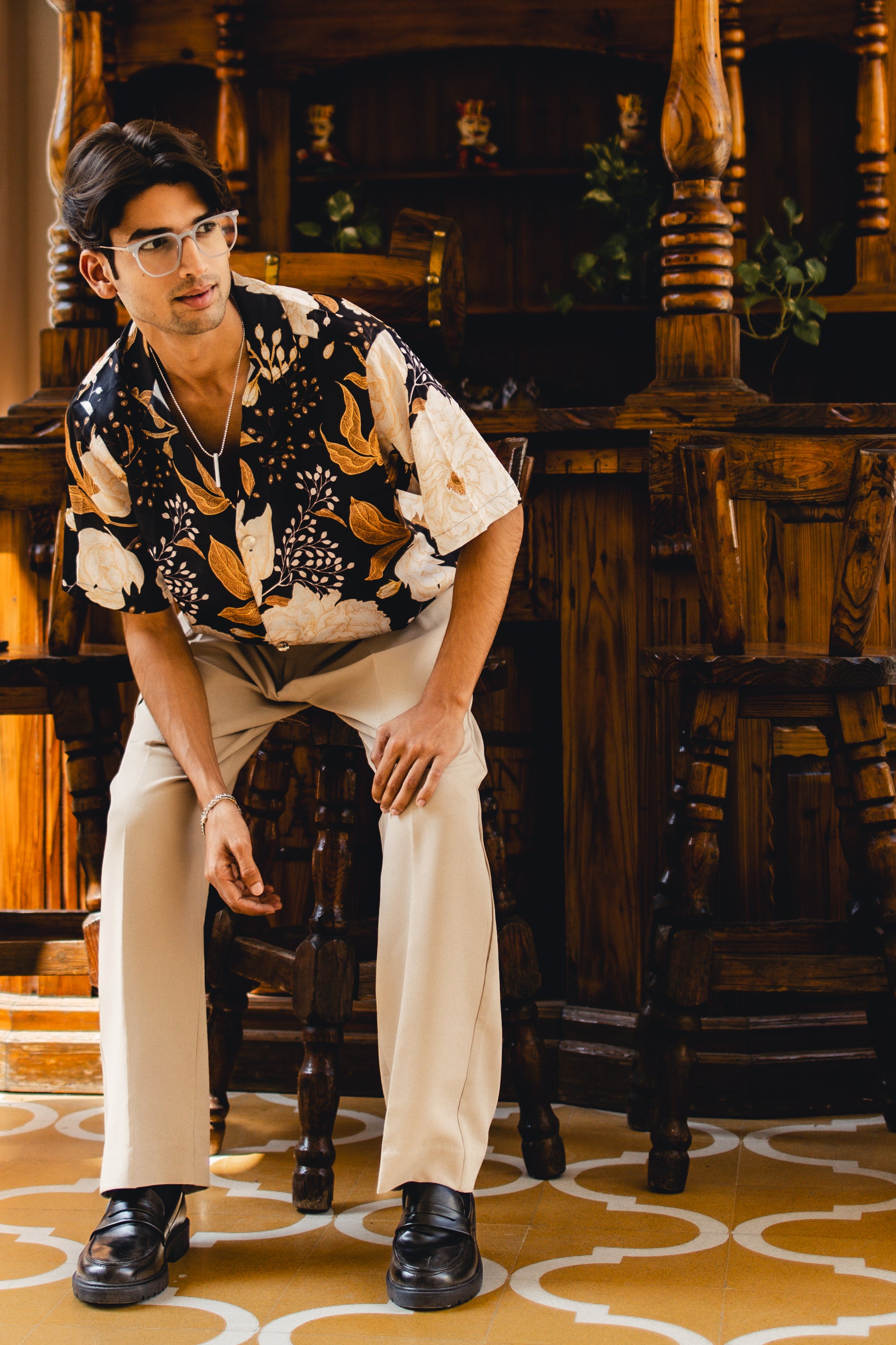 Noir Bloom Oversized Resort Shirt
