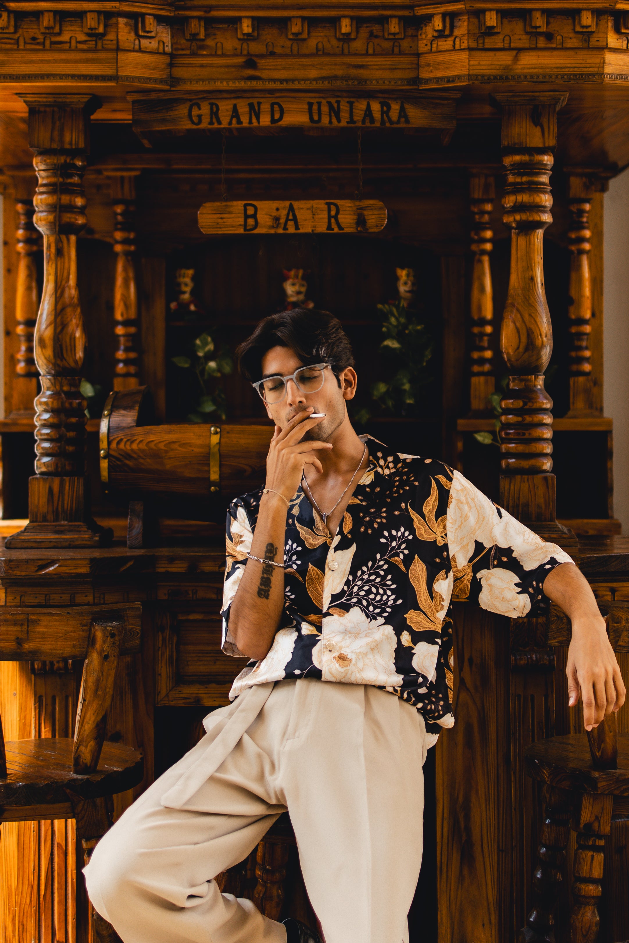 Noir Bloom Oversized Resort Shirt