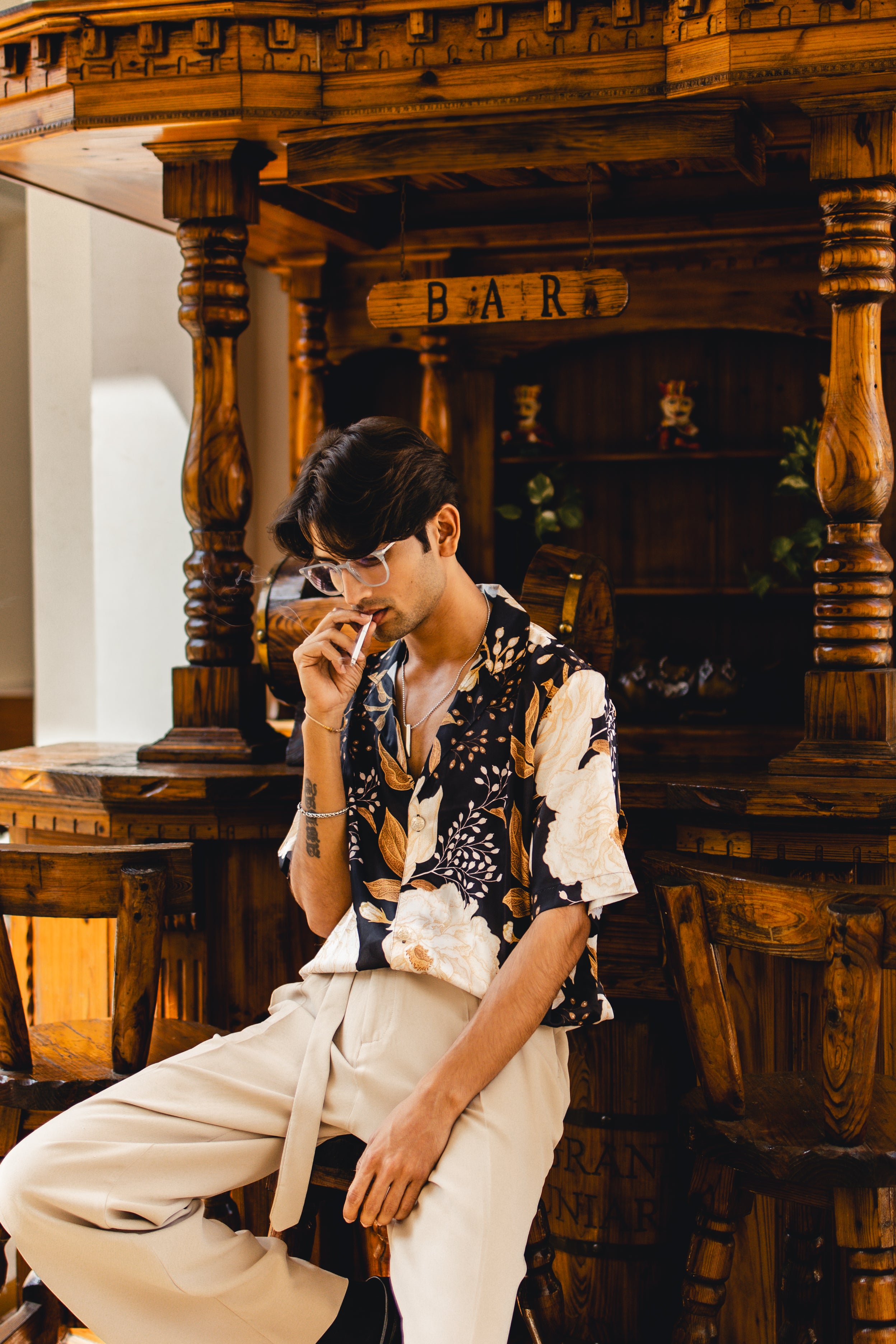 Noir Bloom Oversized Resort Shirt