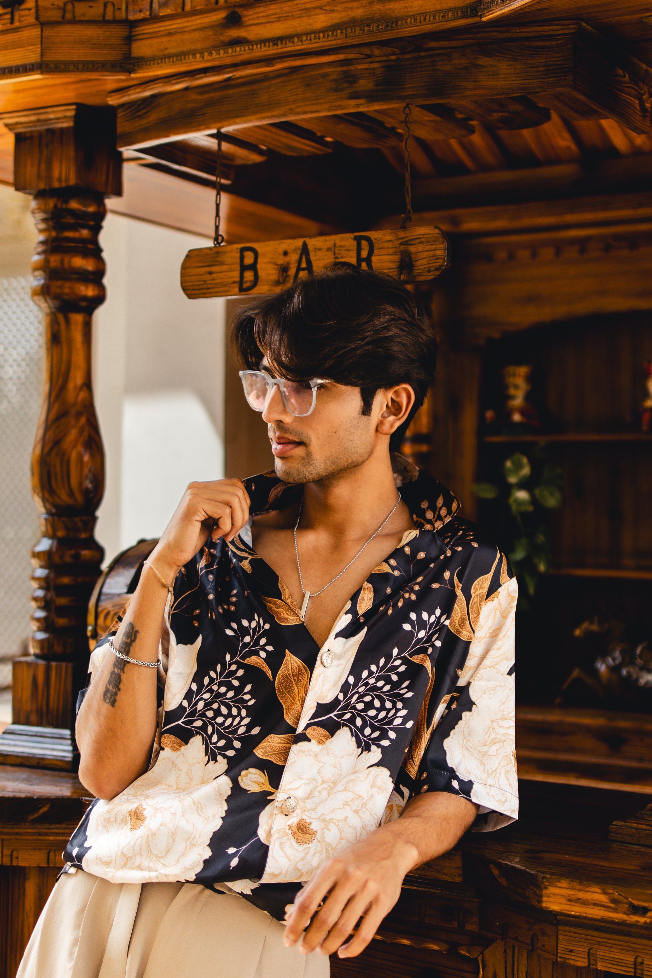 Noir Bloom Oversized Resort Shirt