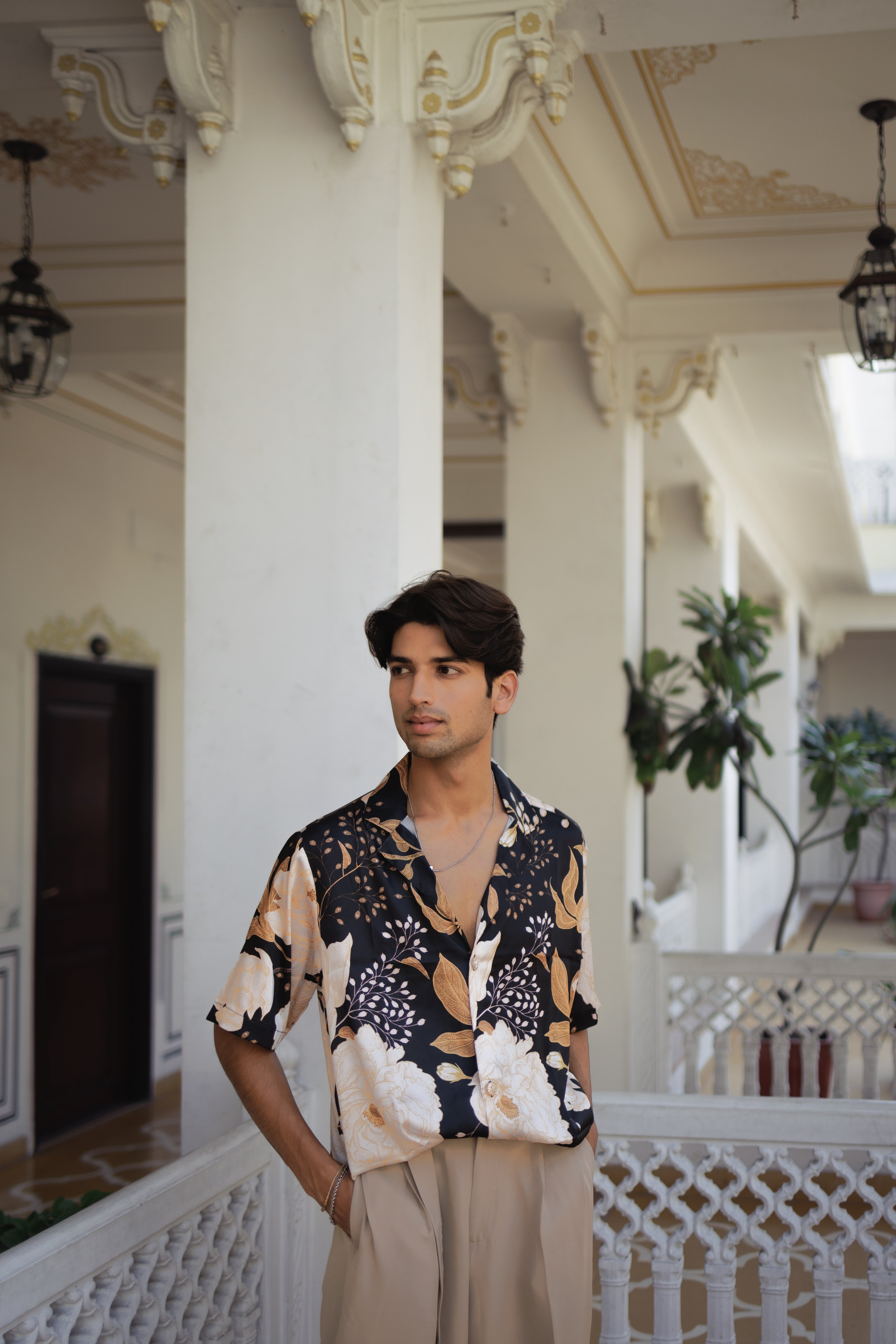 Golden Noir Botanical Cuban Collar Shirt