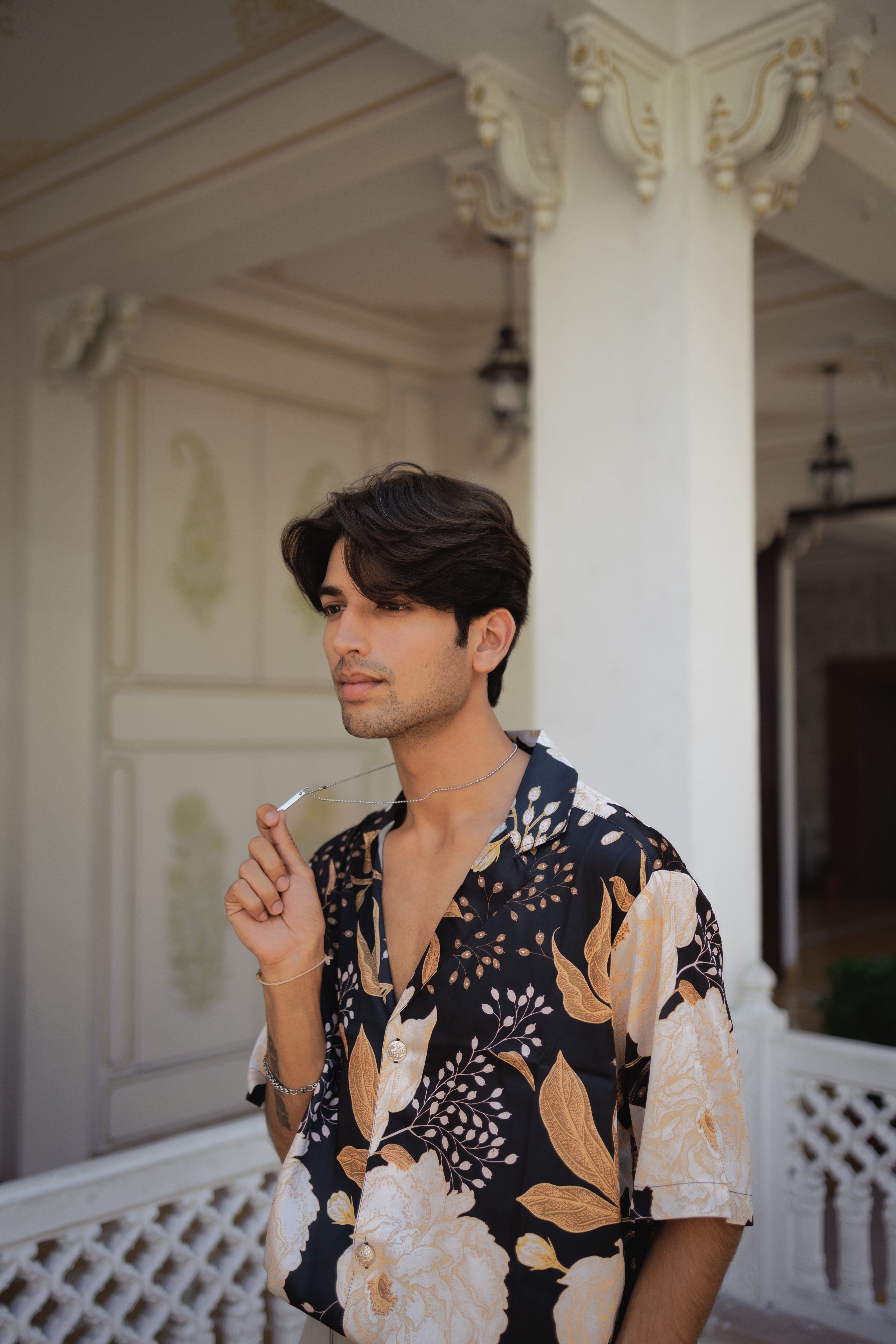 Golden Noir Botanical Cuban Collar Shirt