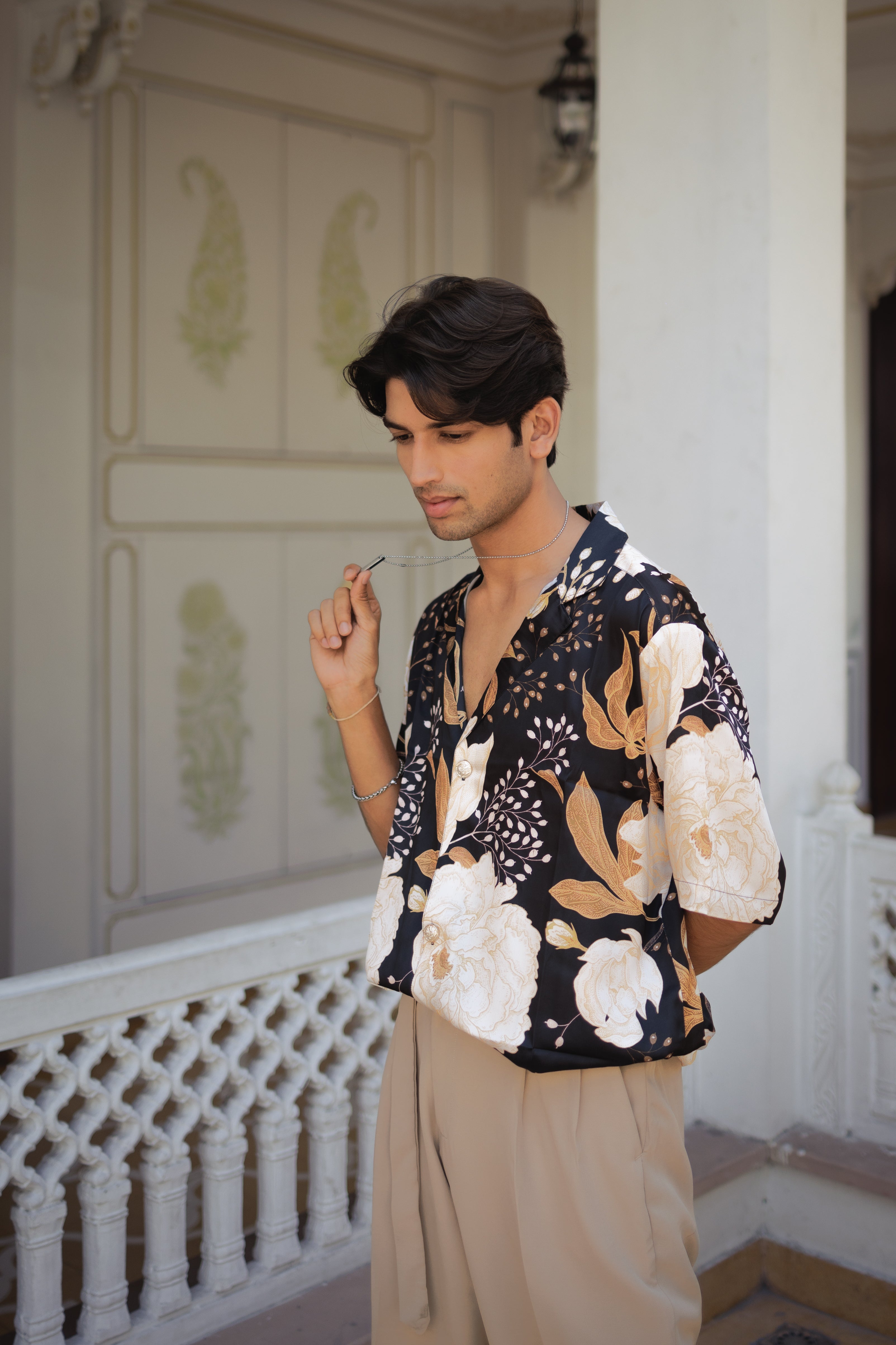 Golden Noir Botanical Cuban Collar Shirt
