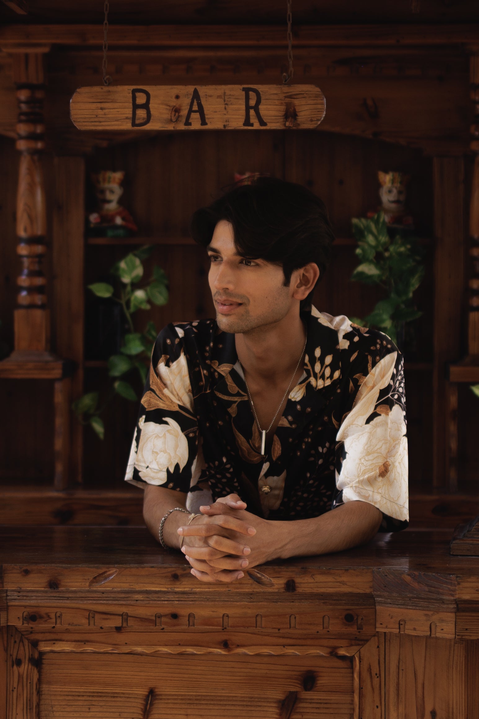 Golden Noir Botanical Cuban Collar Shirt