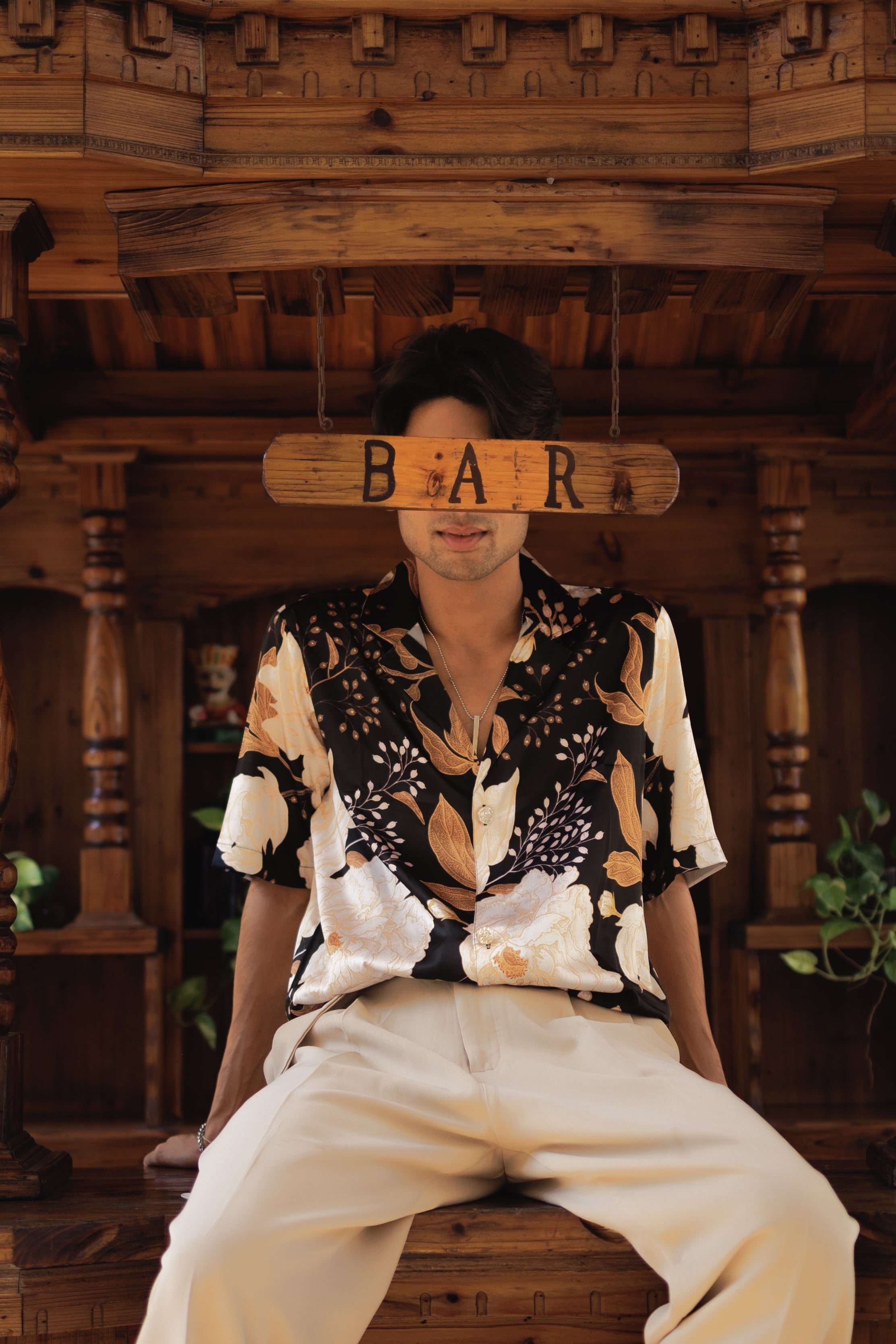 Golden Noir Botanical Cuban Collar Shirt