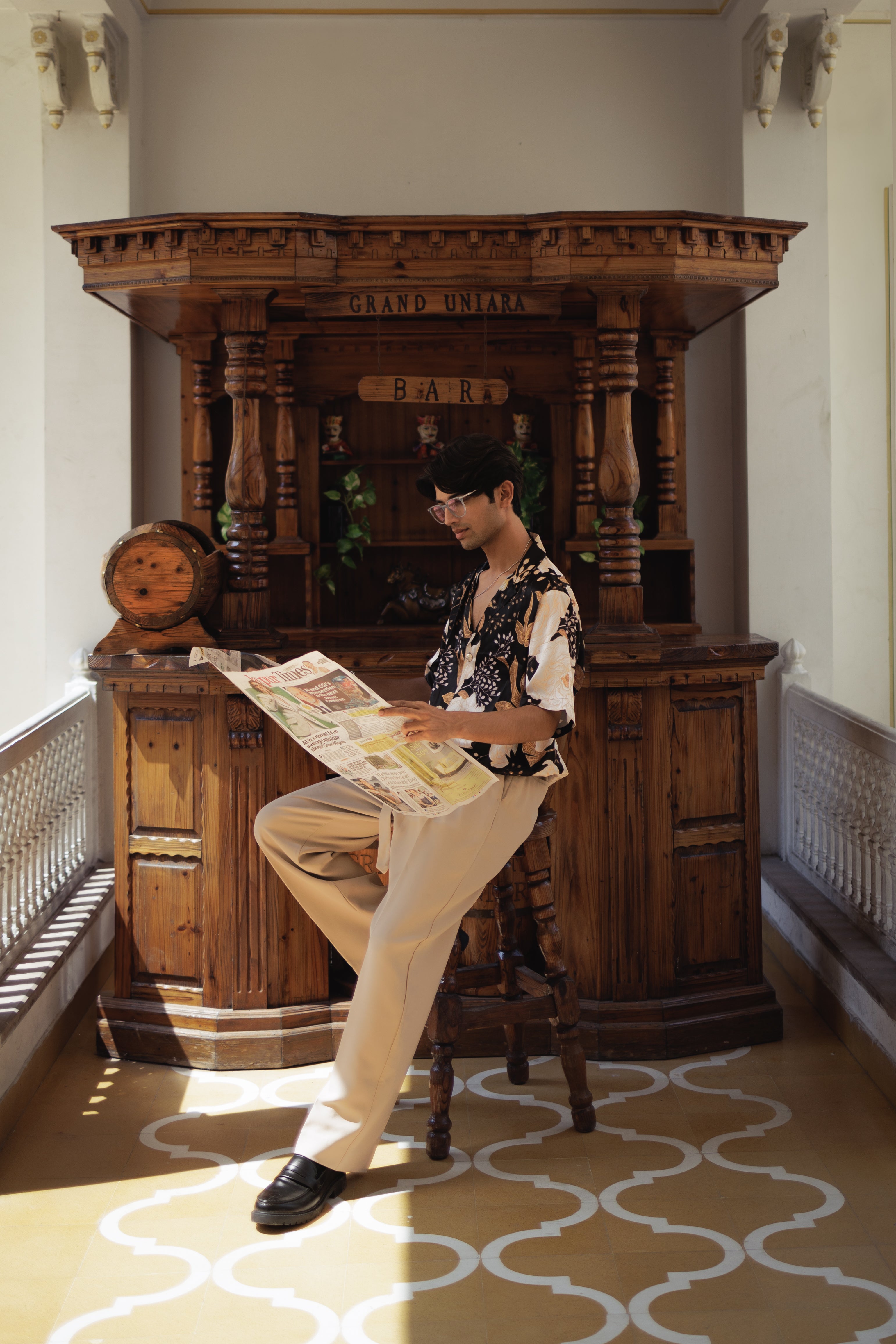 Golden Noir Botanical Cuban Collar Shirt