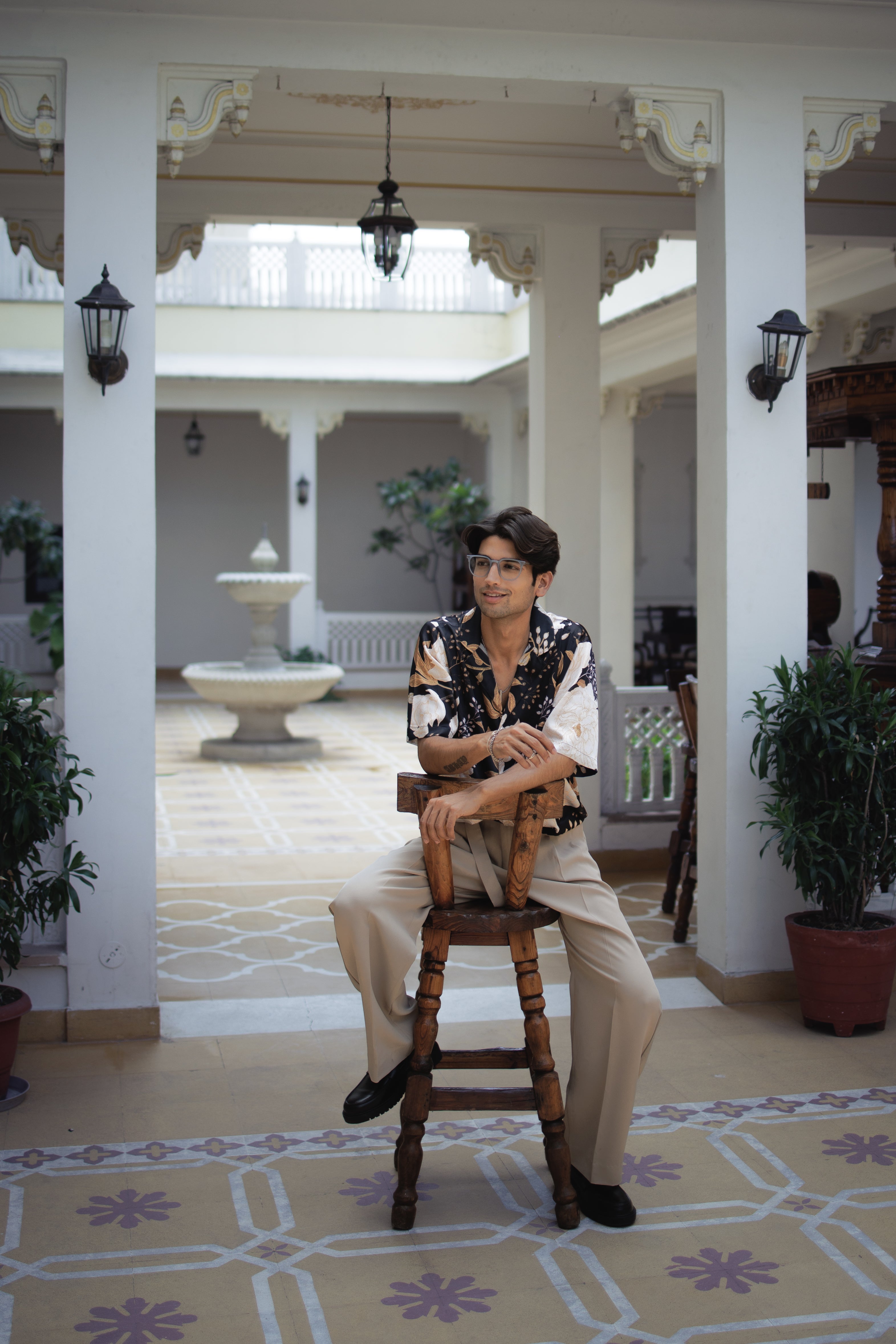 Golden Noir Botanical Cuban Collar Shirt