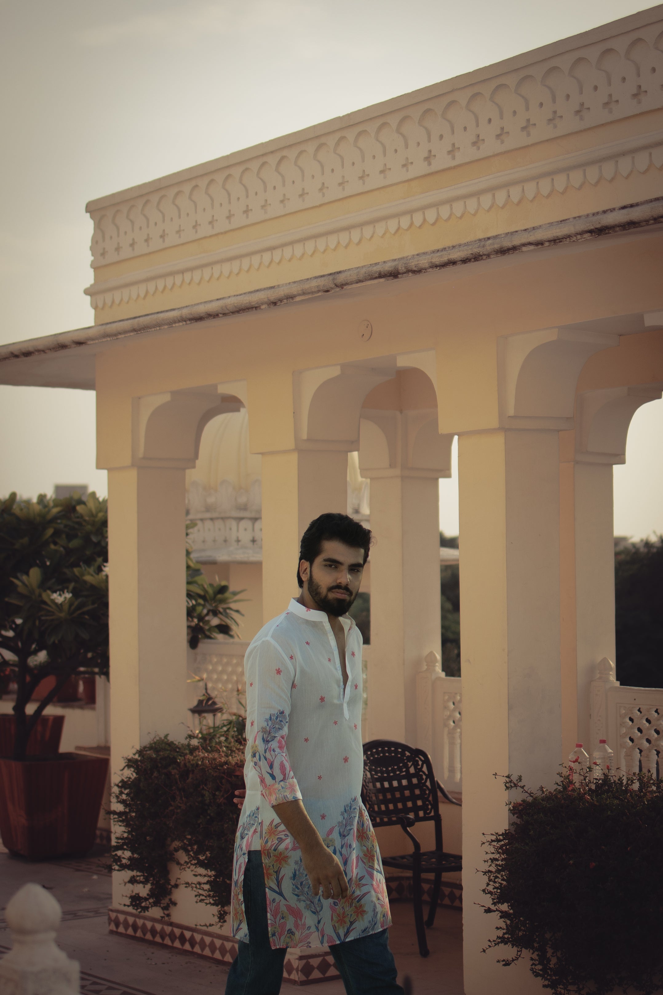 Ivory Floral Ganganagery Kurta