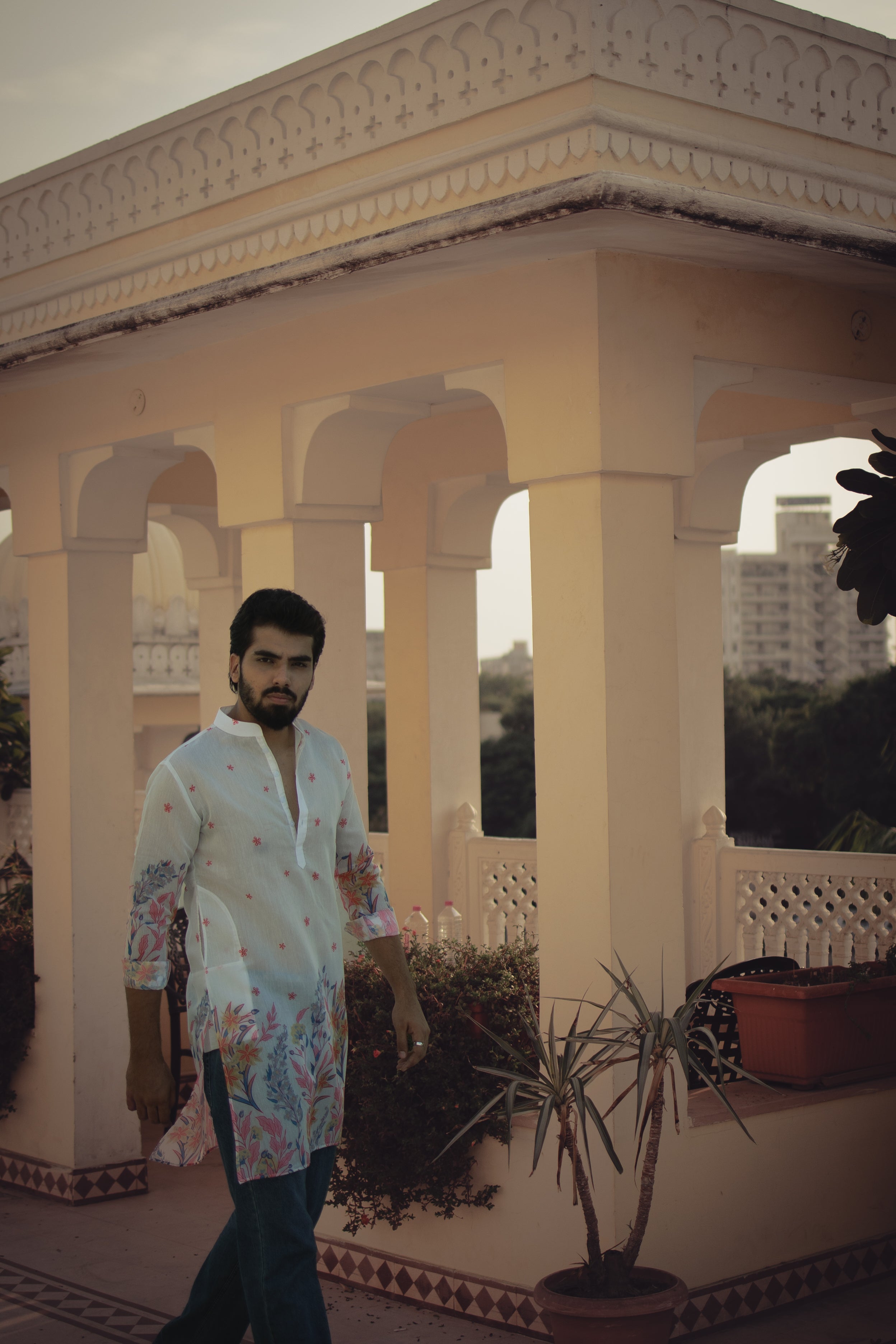 Ivory Floral Ganganagery Kurta