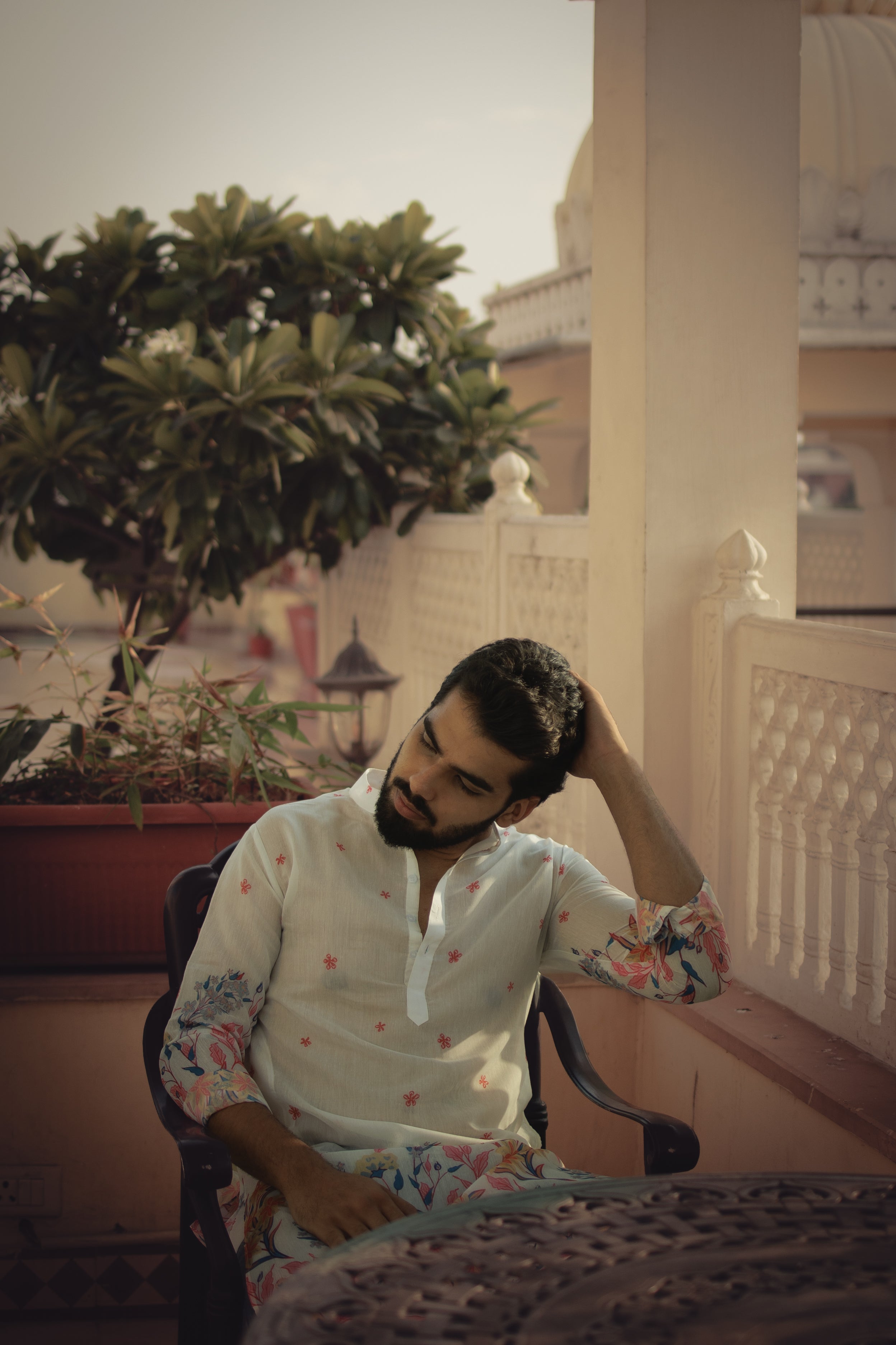 Ivory Floral Ganganagery Kurta
