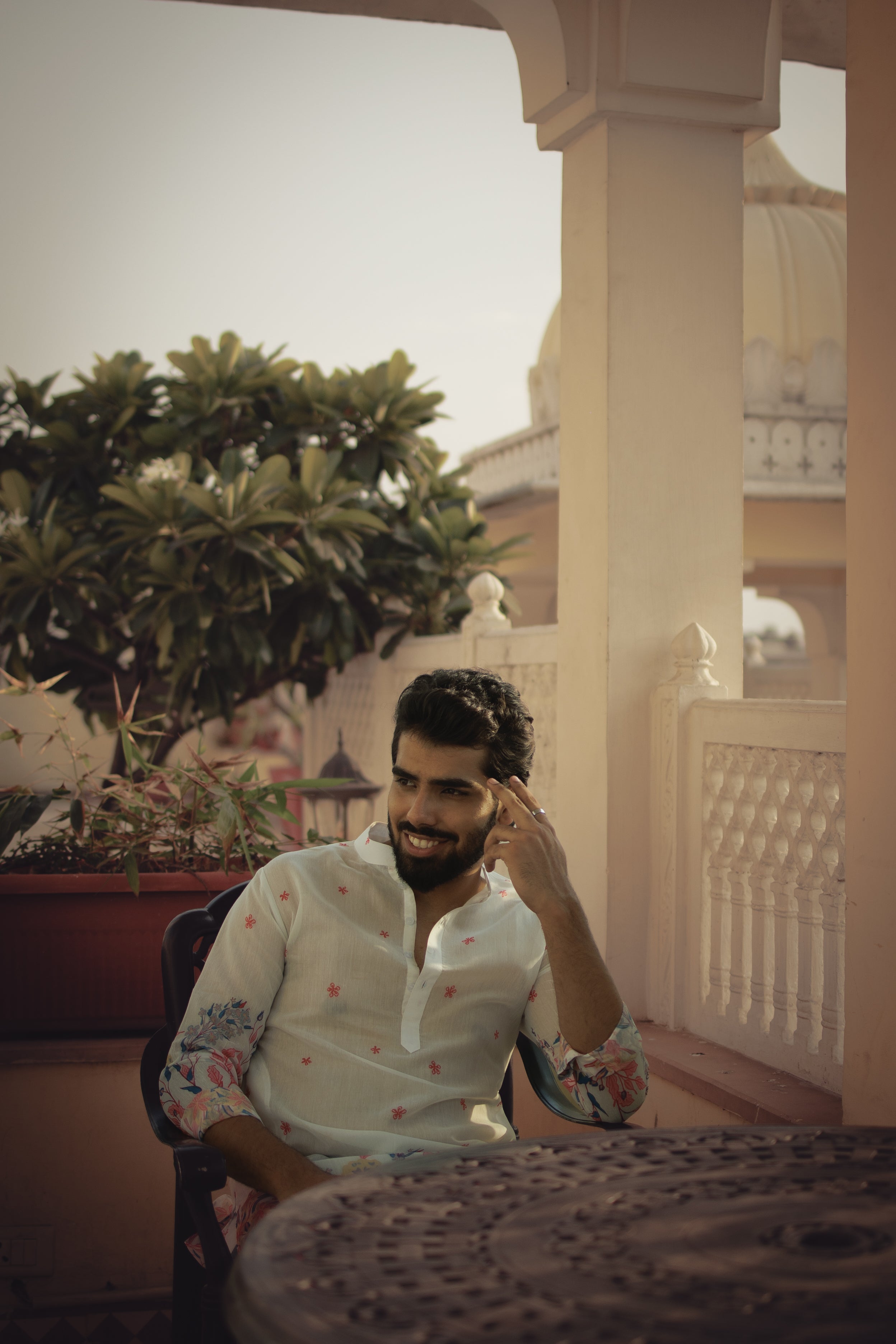 Ivory Floral Ganganagery Kurta