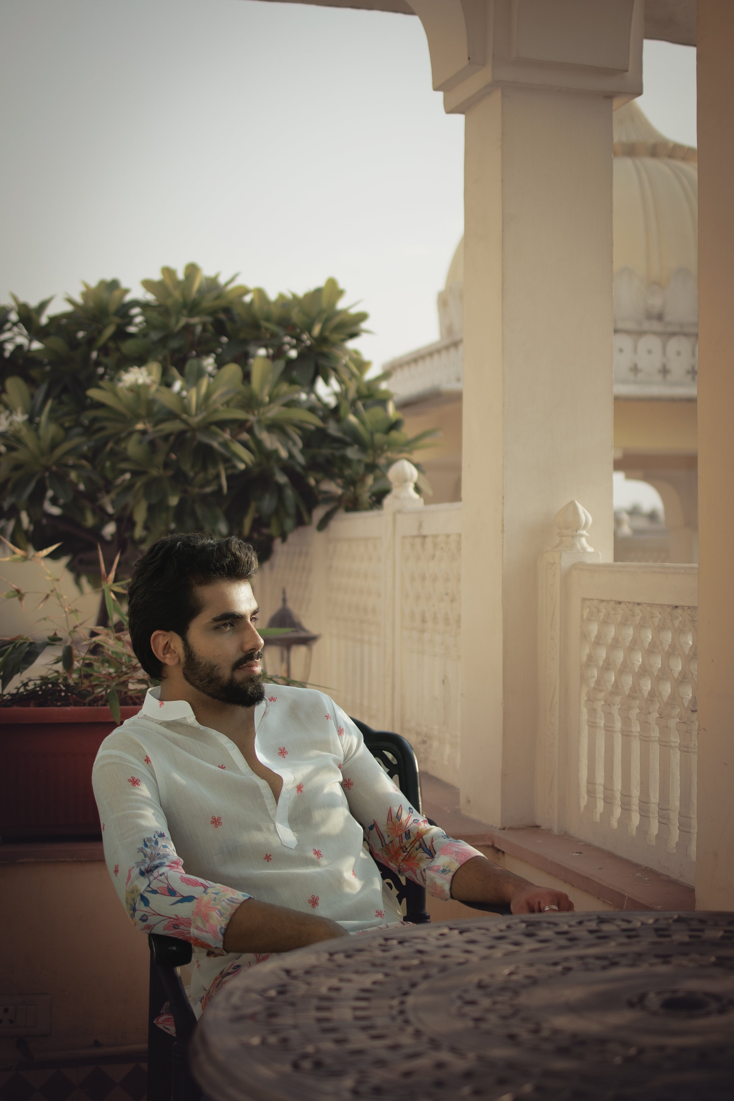 Ivory Floral Ganganagery Kurta