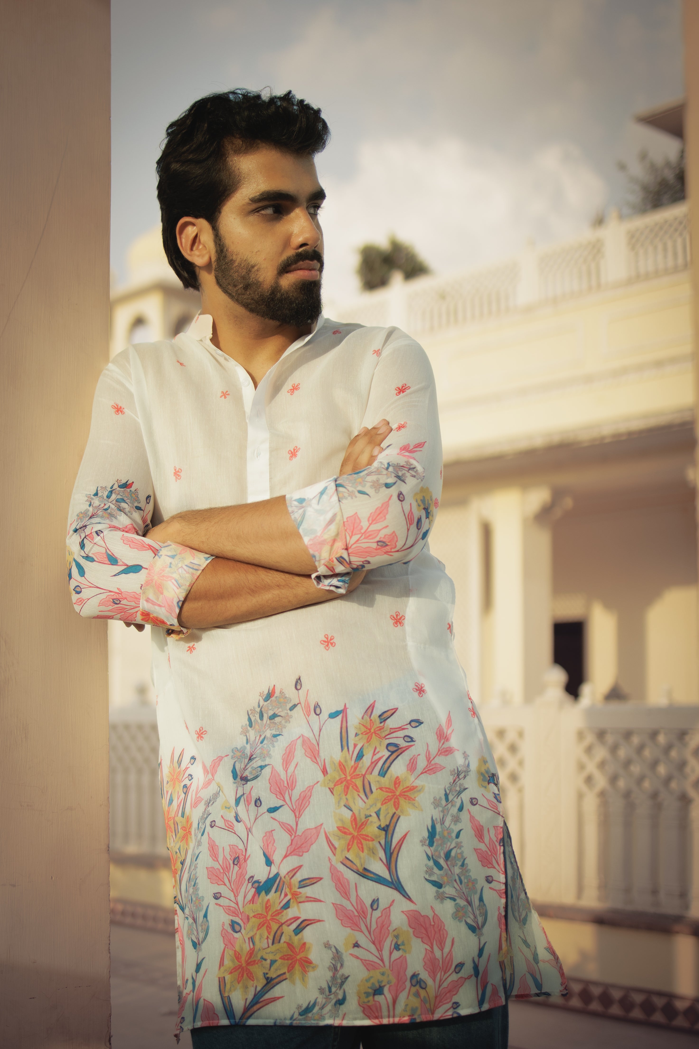 Ivory Floral Ganganagery Kurta