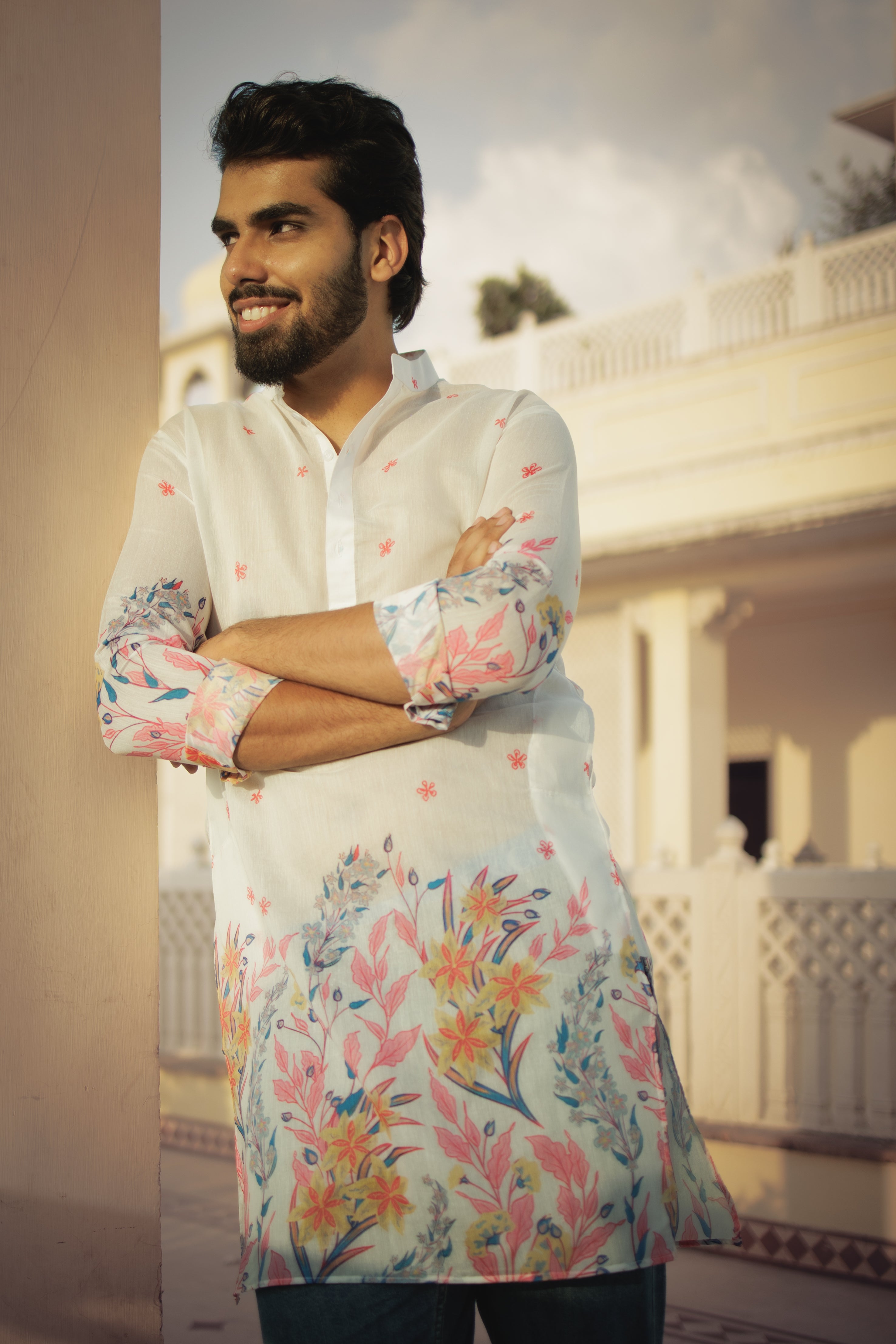Ivory Floral Ganganagery Kurta
