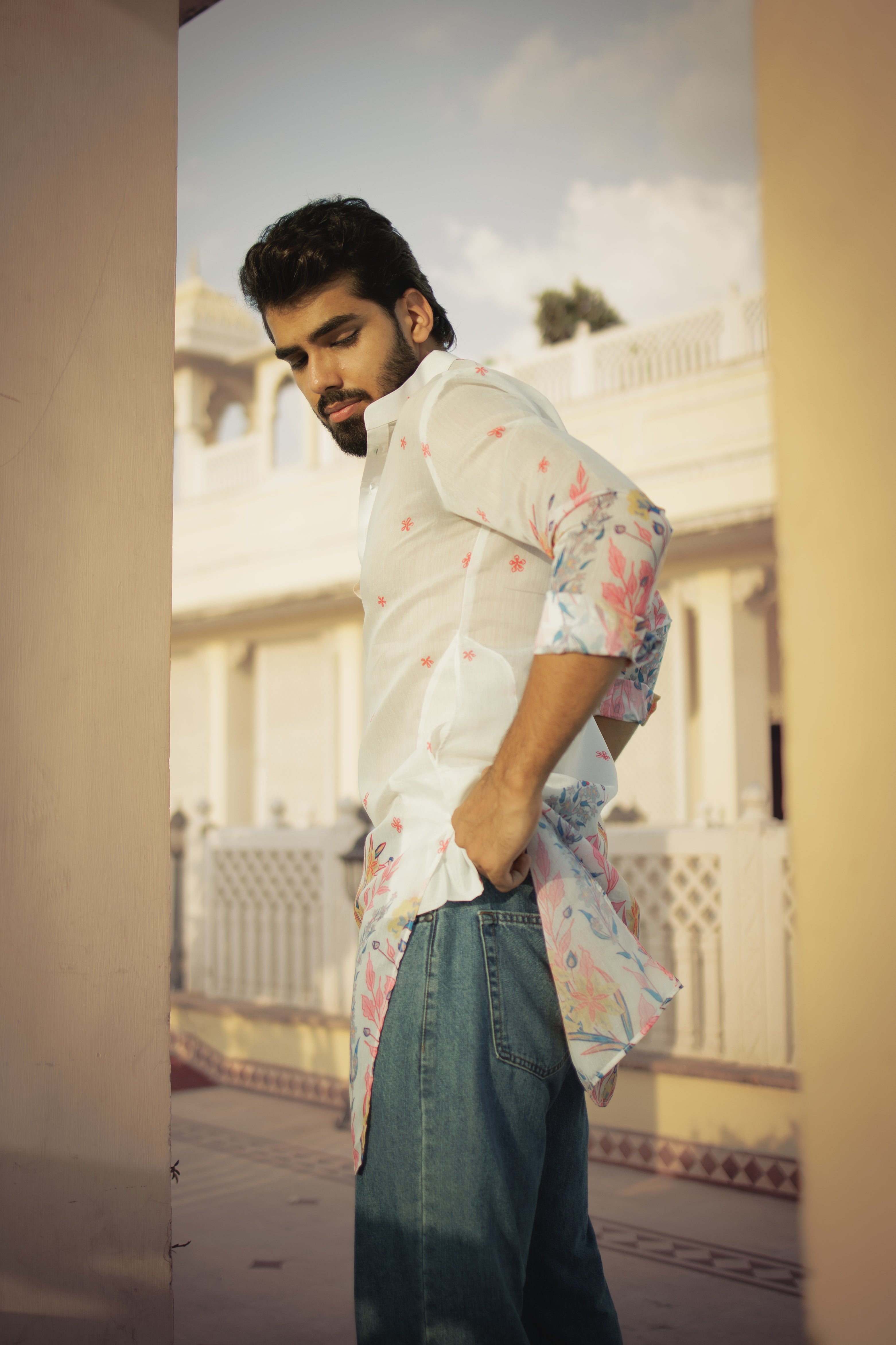 Ivory Floral Ganganagery Kurta