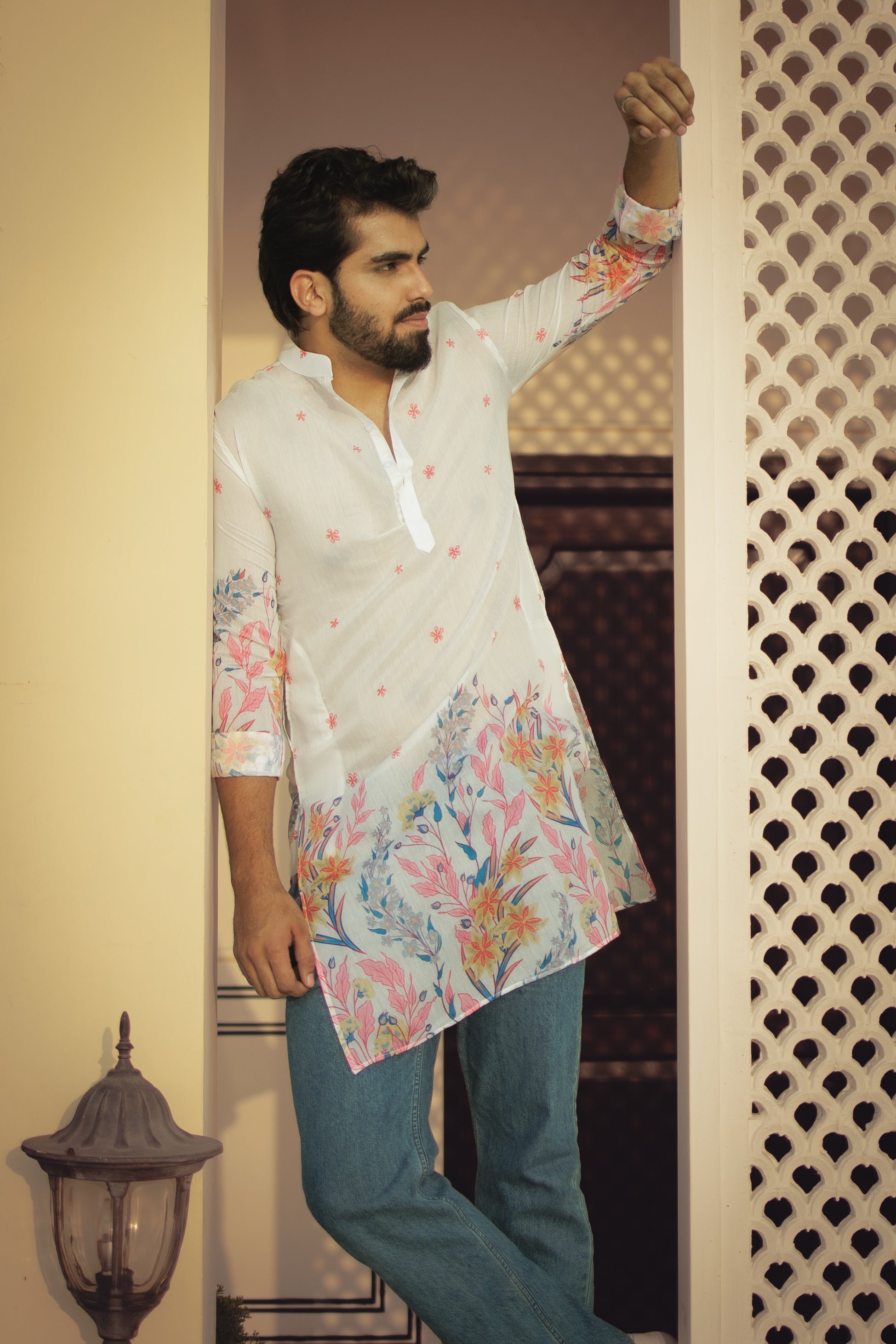 Ivory Floral Ganganagery Kurta