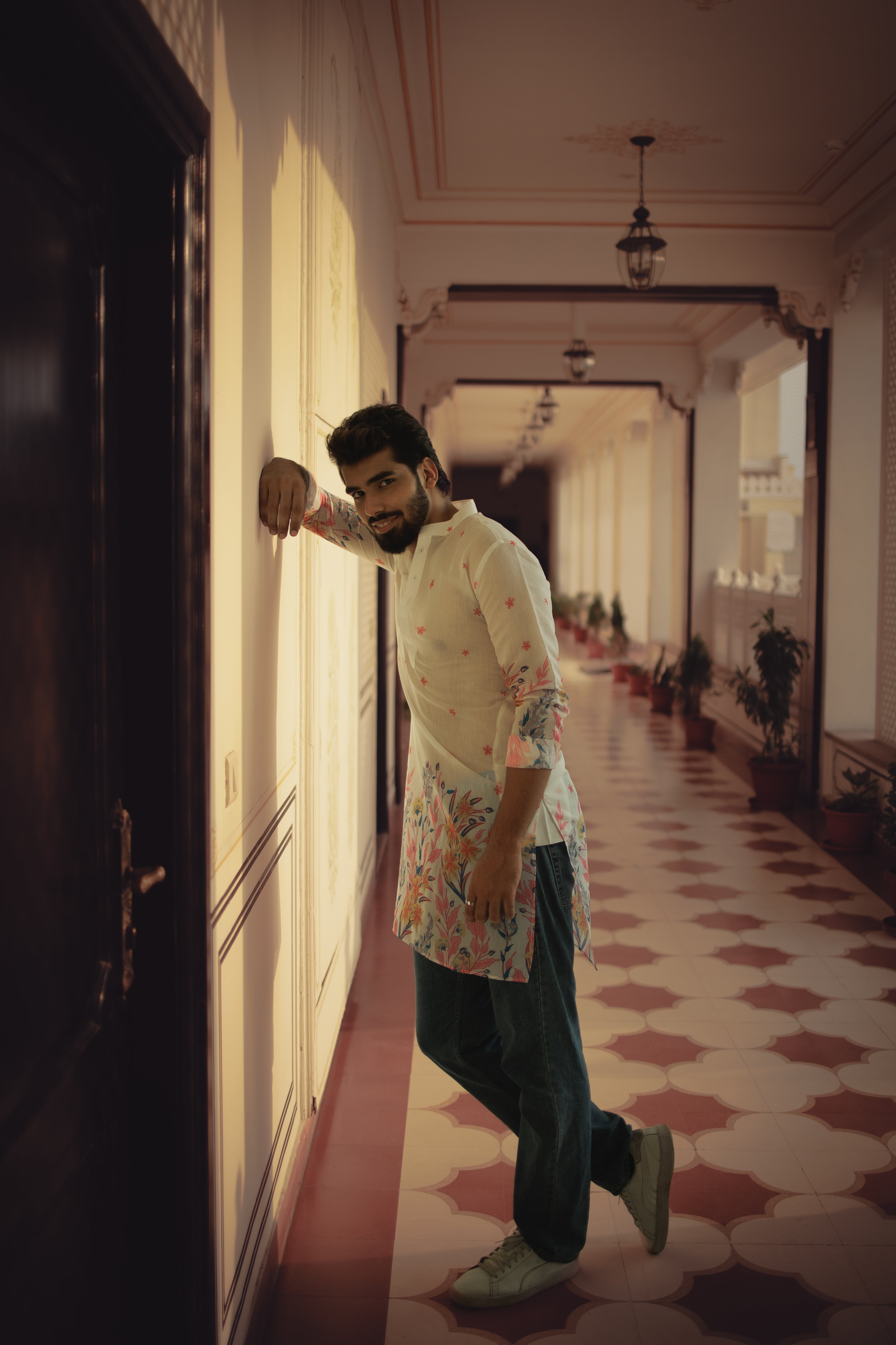 Ivory Floral Ganganagery Kurta