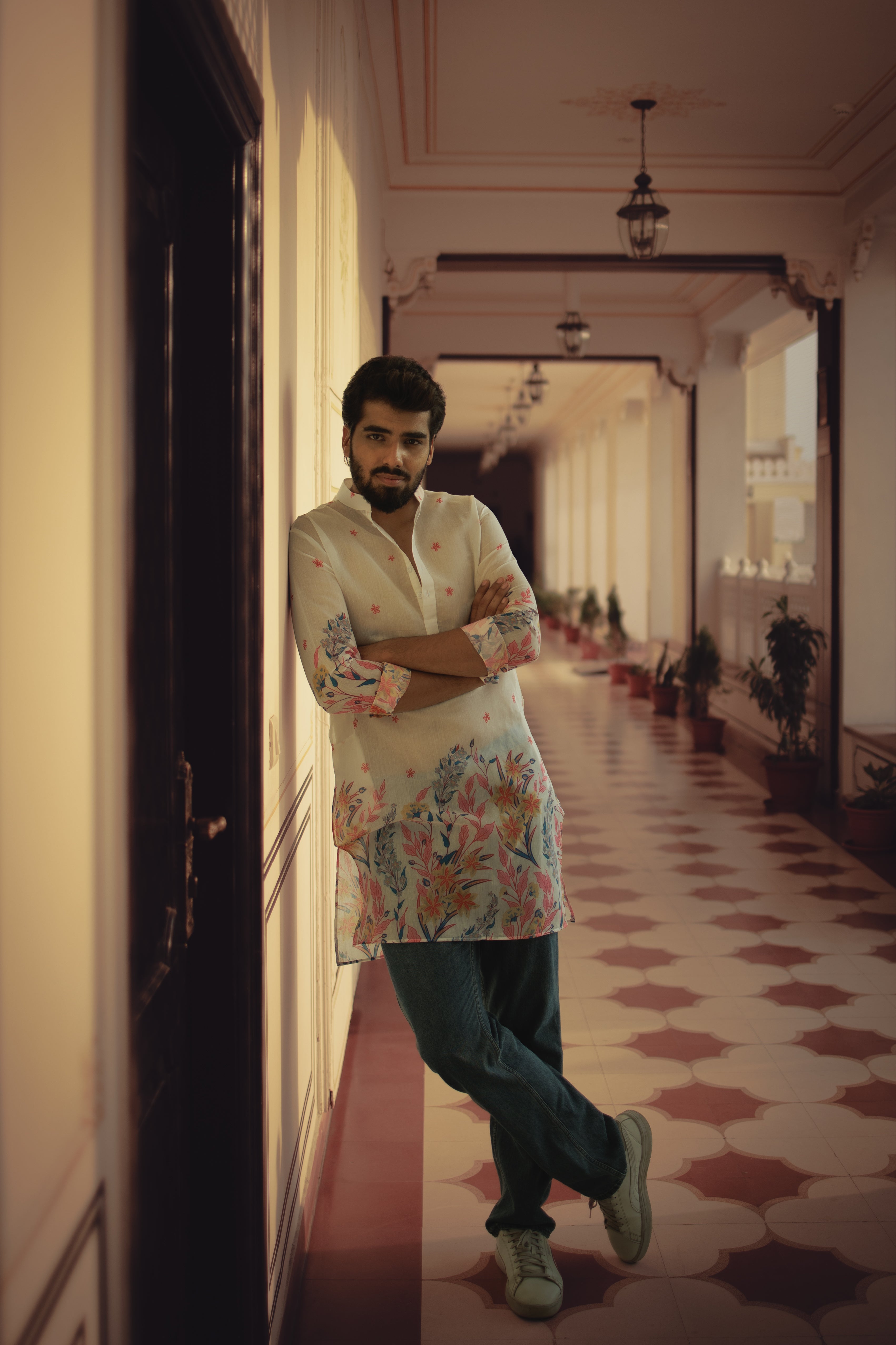 Ivory Floral Ganganagery Kurta