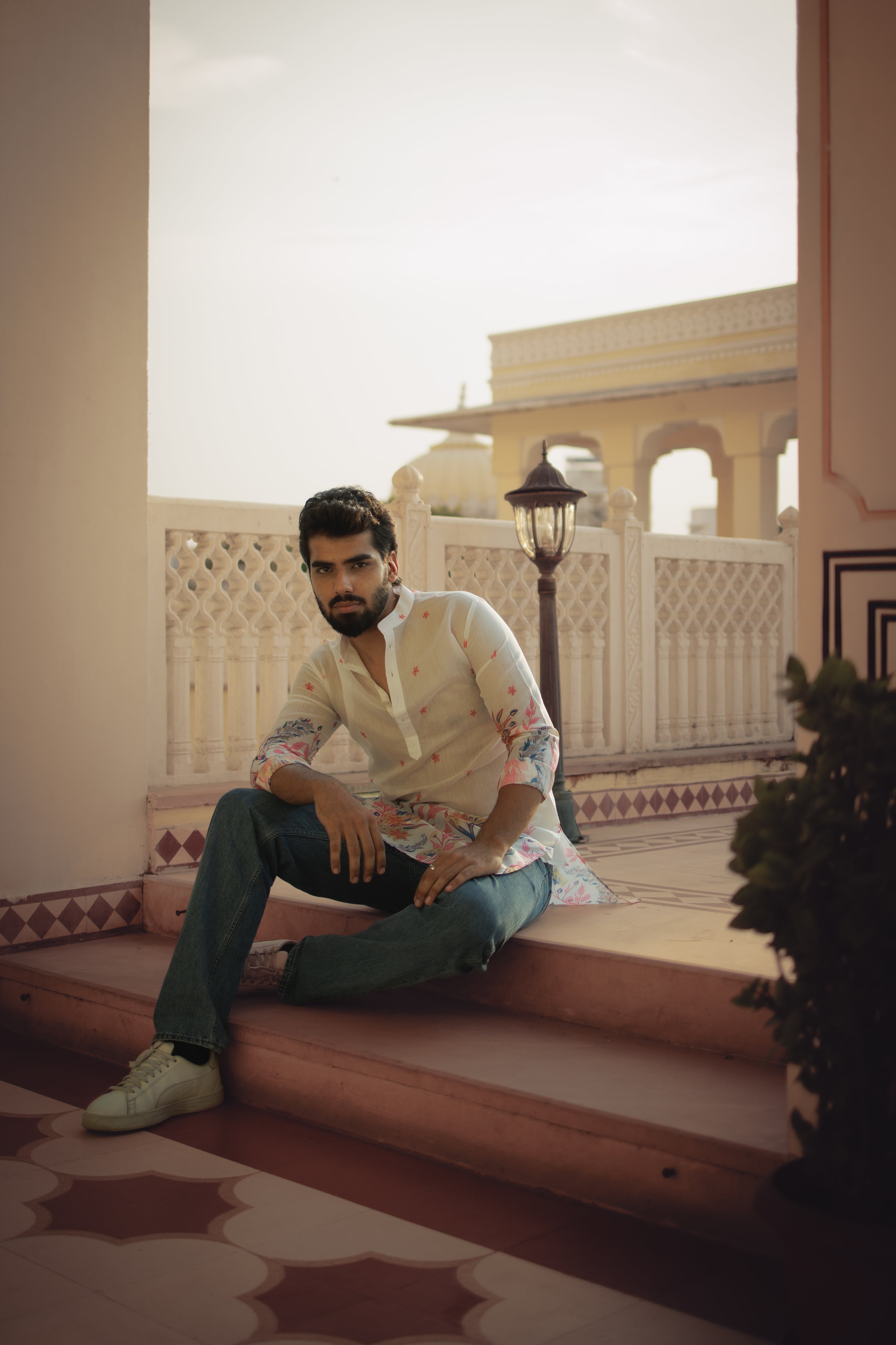 Ivory Floral Ganganagery Kurta