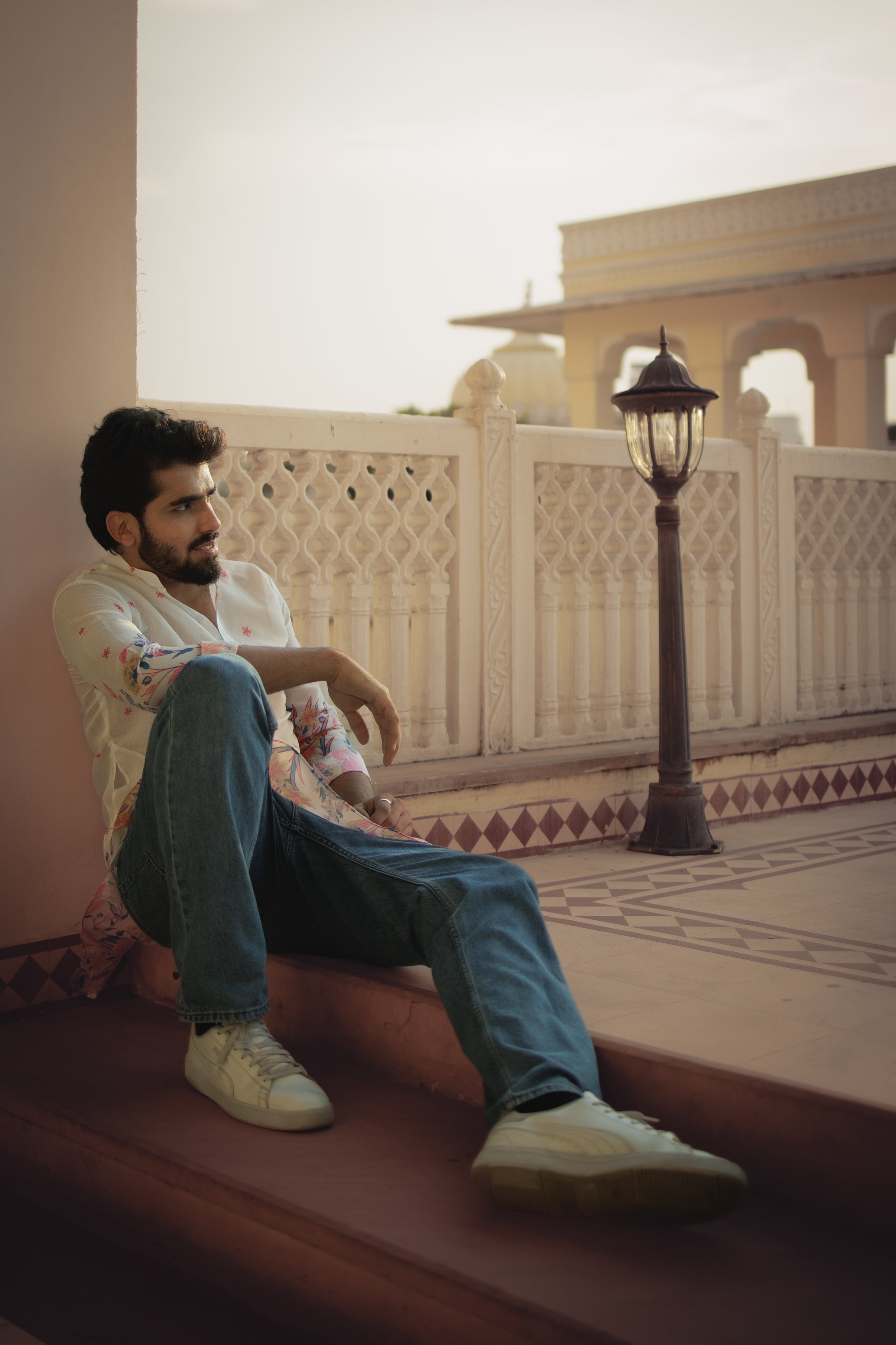 Ivory Floral Ganganagery Kurta