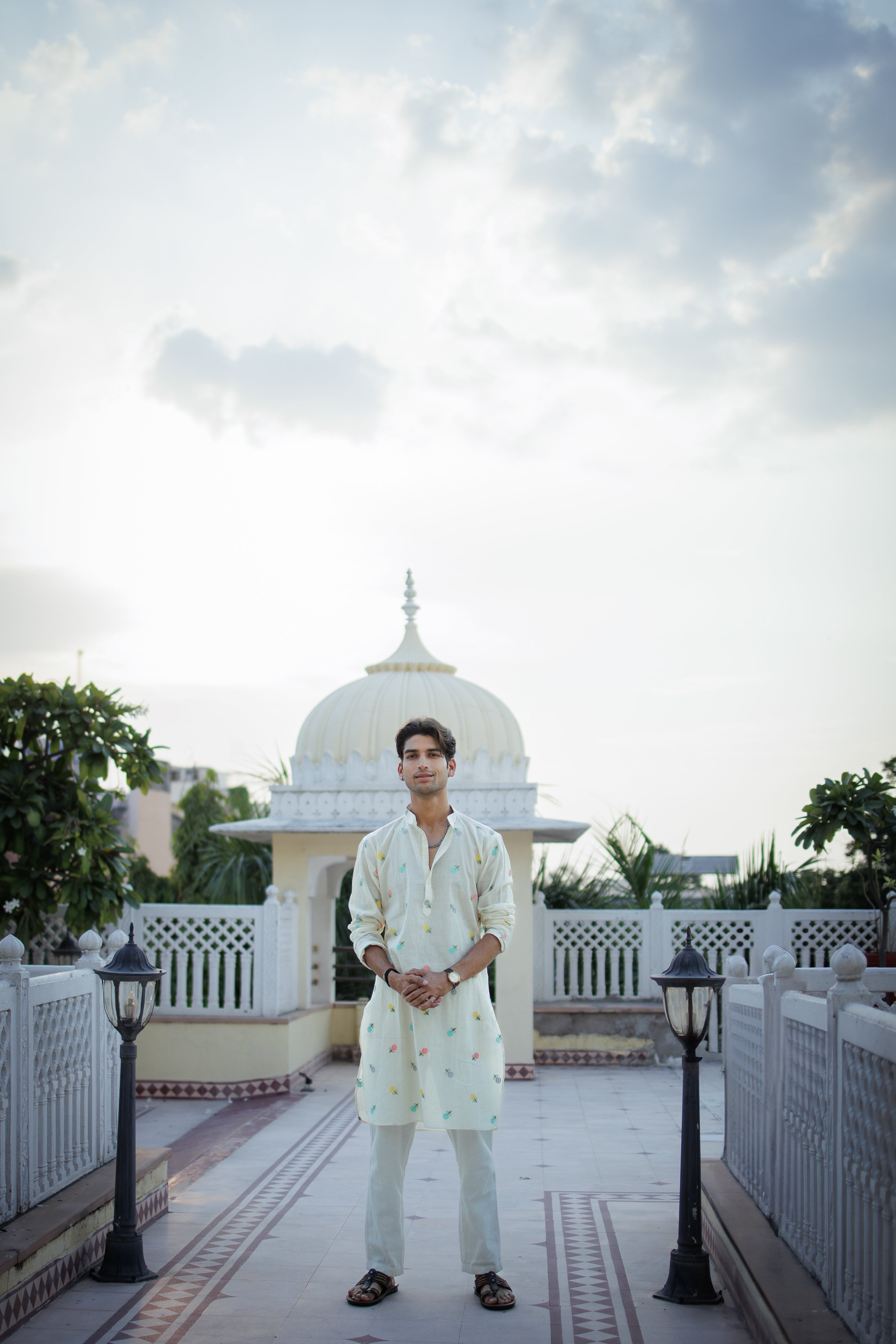Mint White Floral Motif Ethnic Kurta