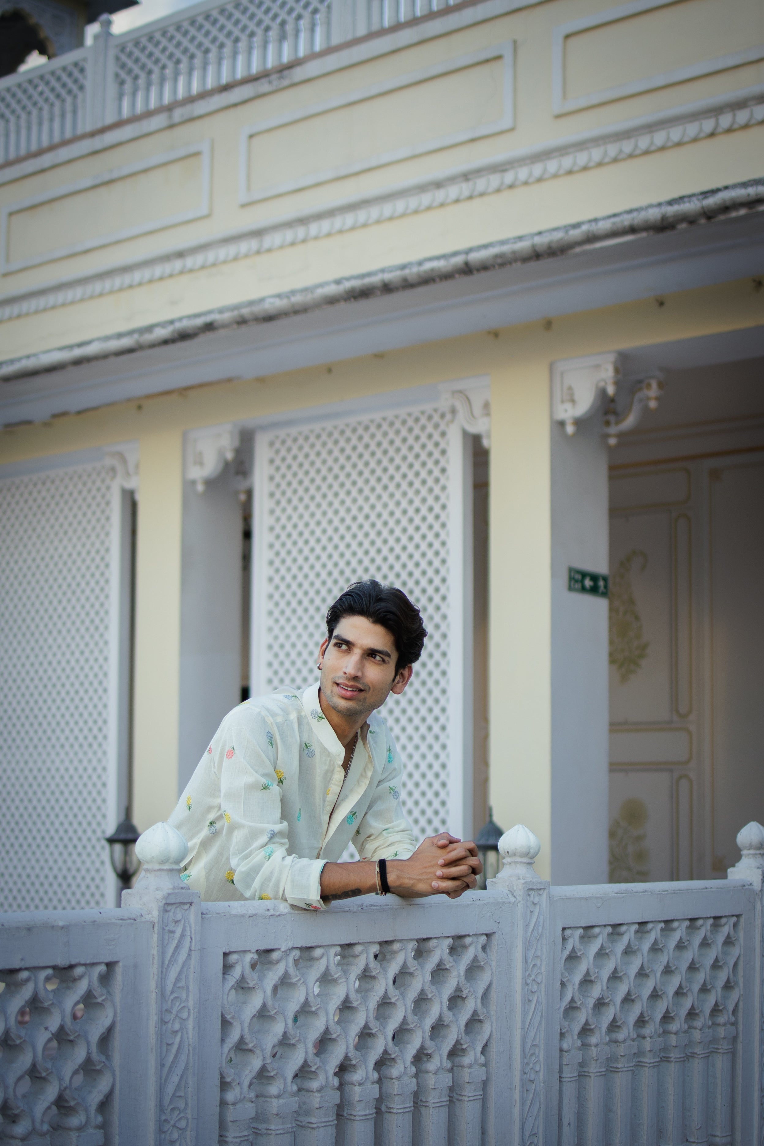 Mint White Floral Motif Ethnic Kurta