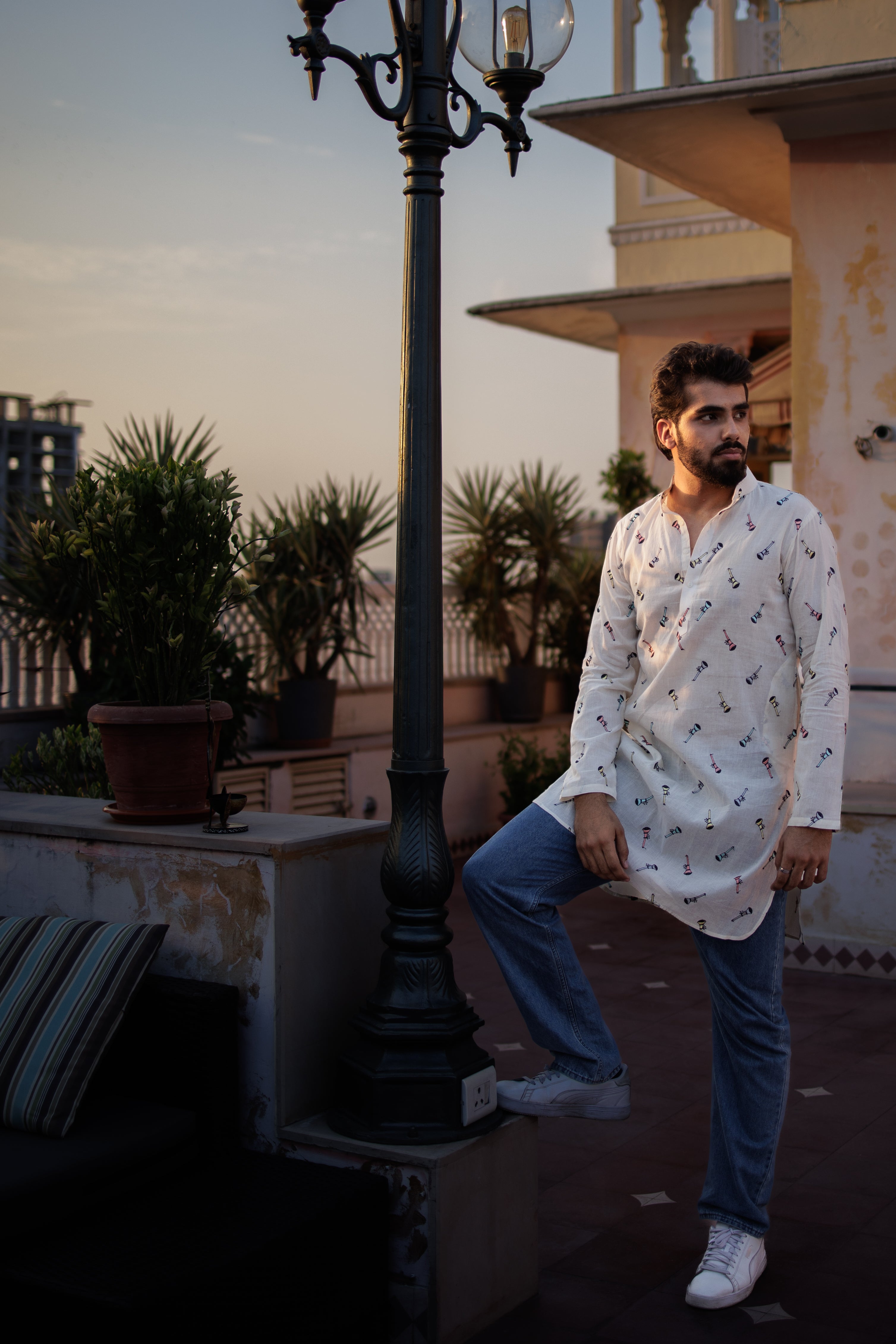 Off White Musical Print Ethnic Kurta