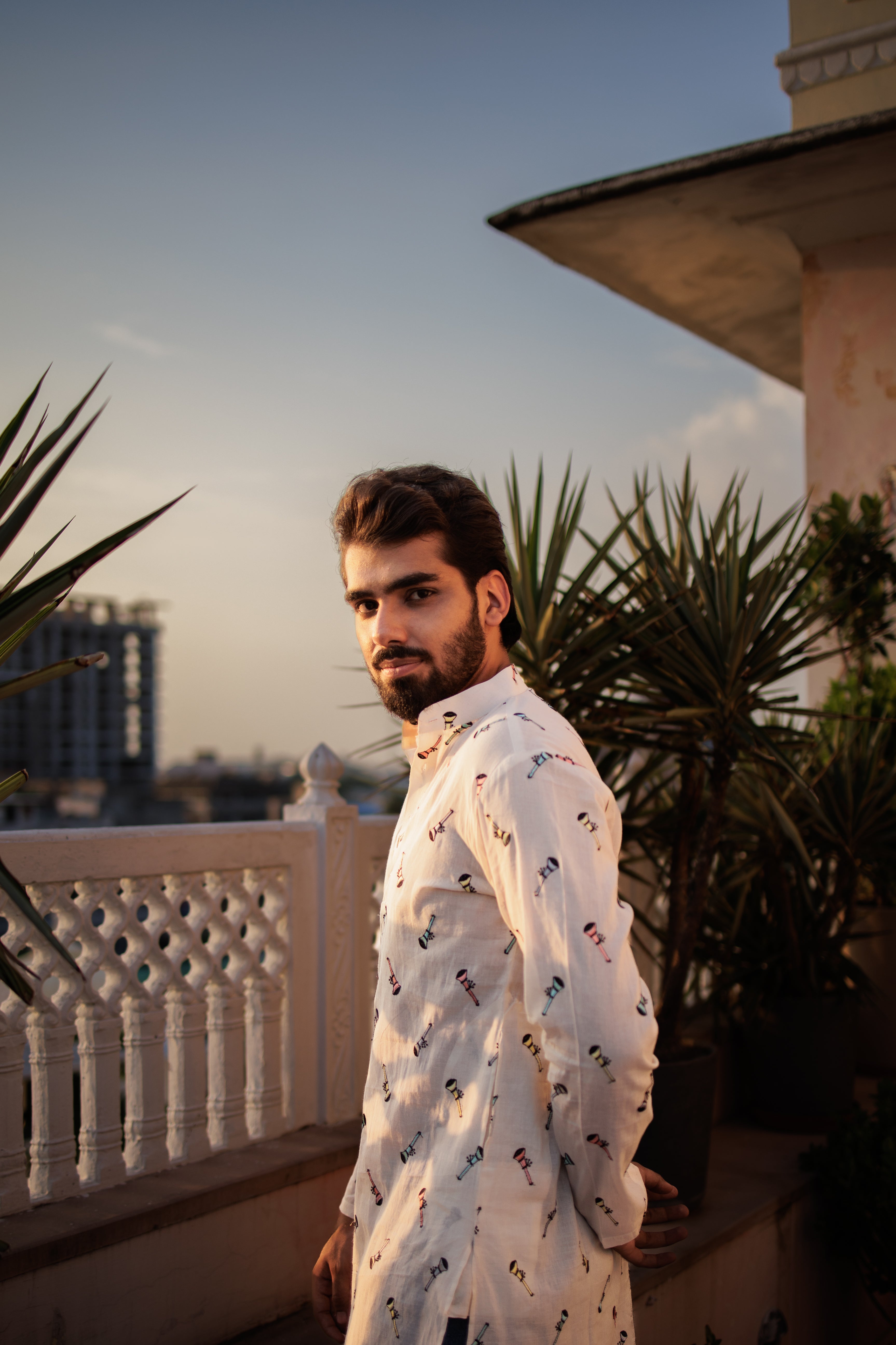 Off White Musical Print Ethnic Kurta