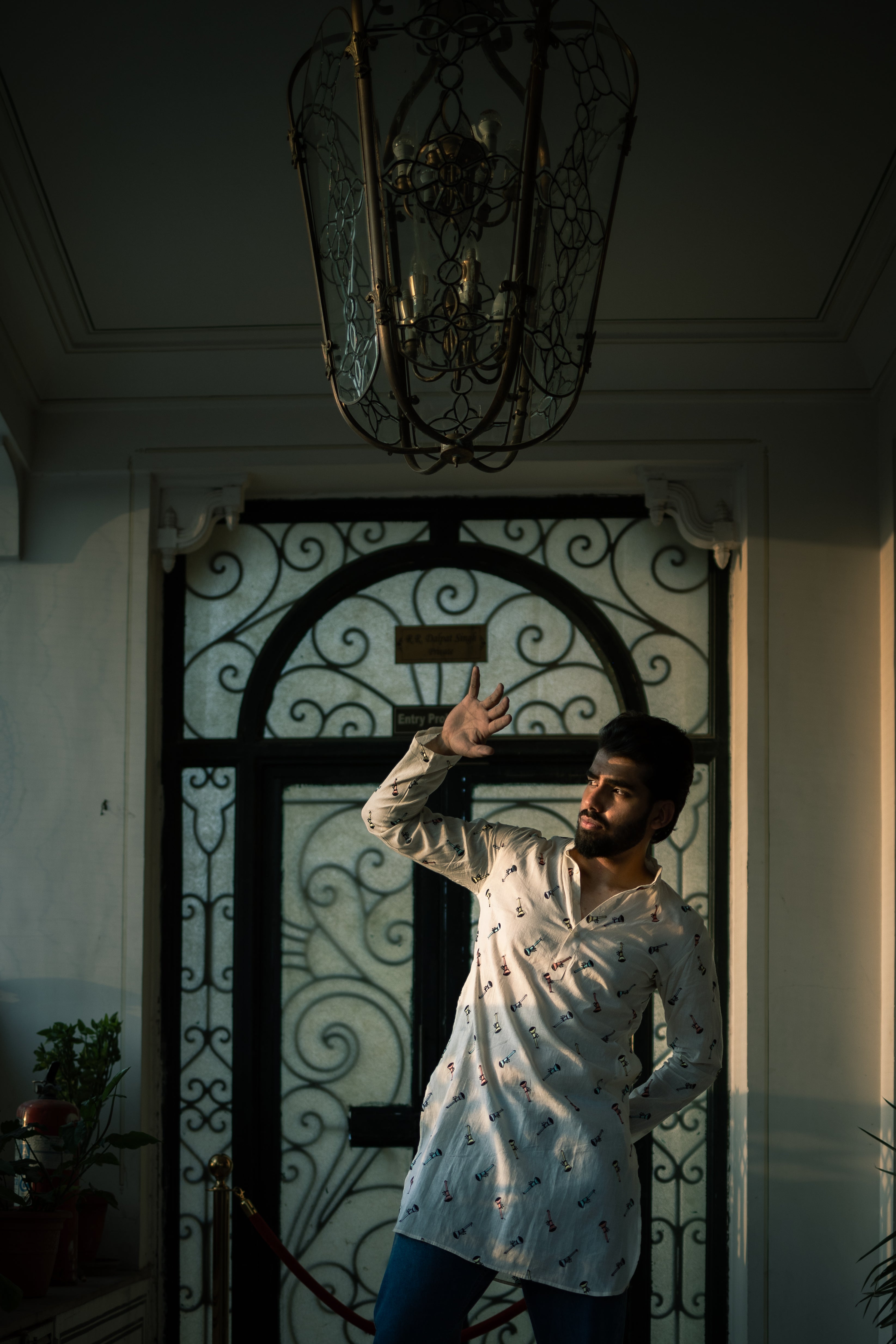 Off White Musical Print Ethnic Kurta