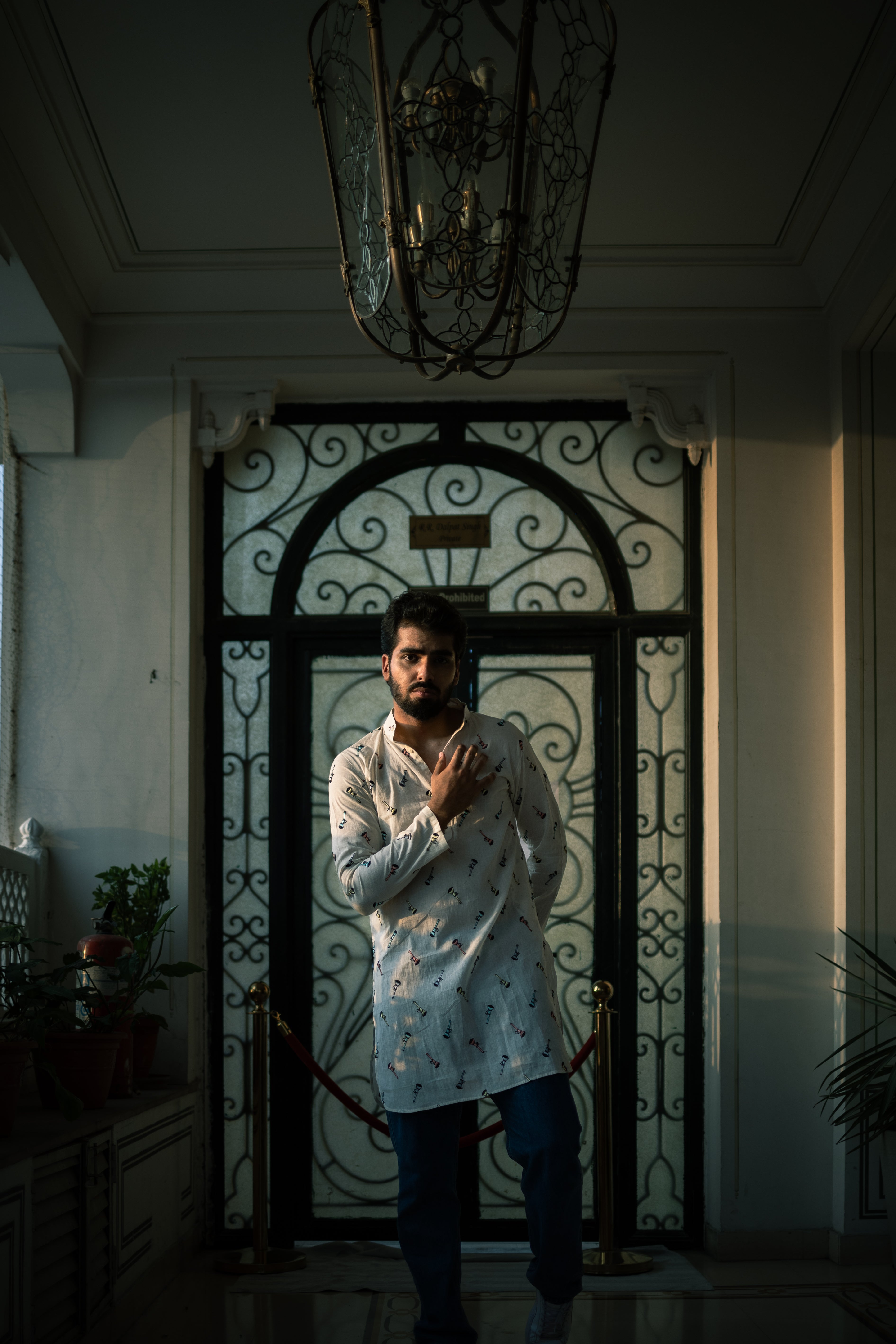 Off White Musical Print Ethnic Kurta
