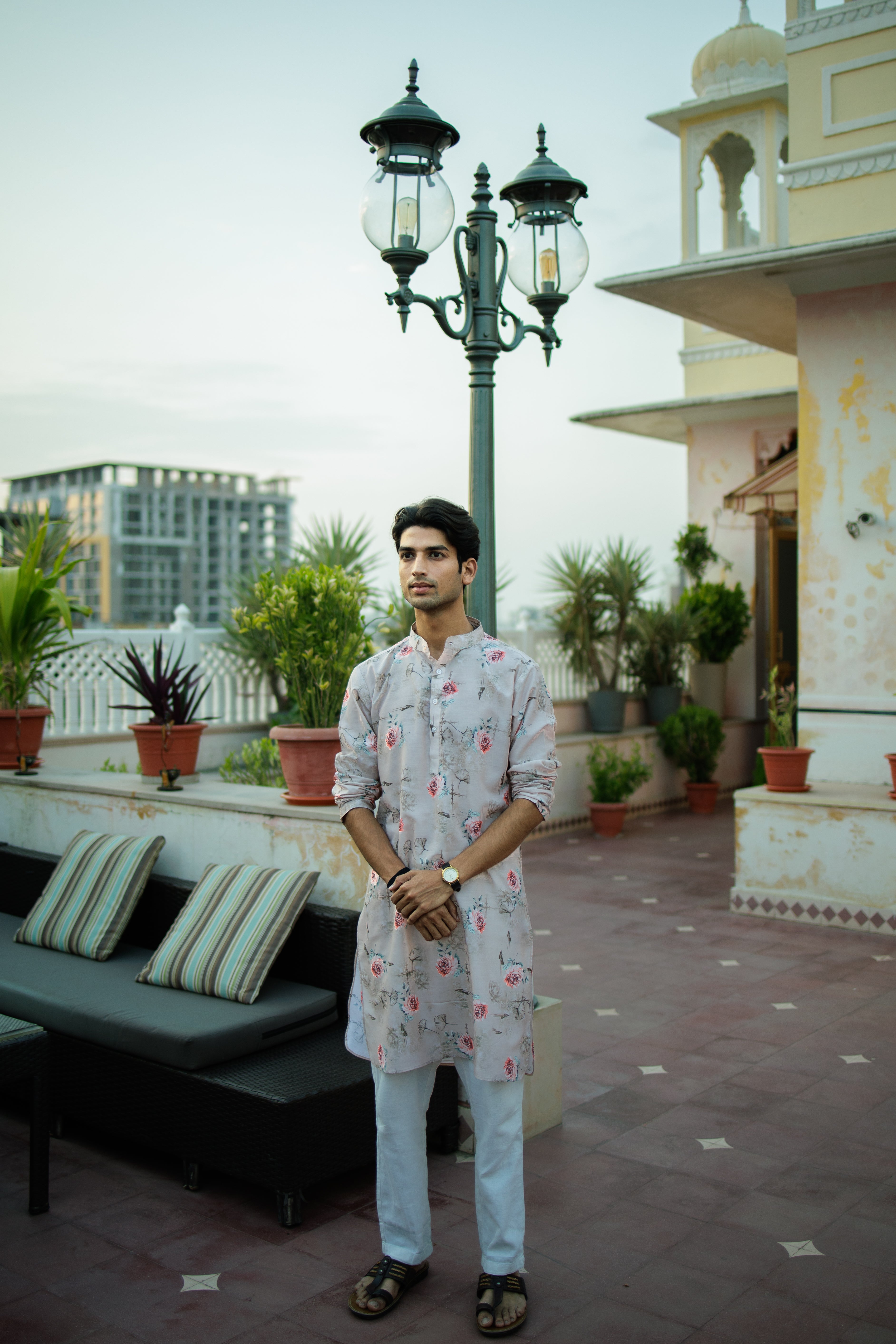 Floral Printed Pastel Pink Cotton Kurta