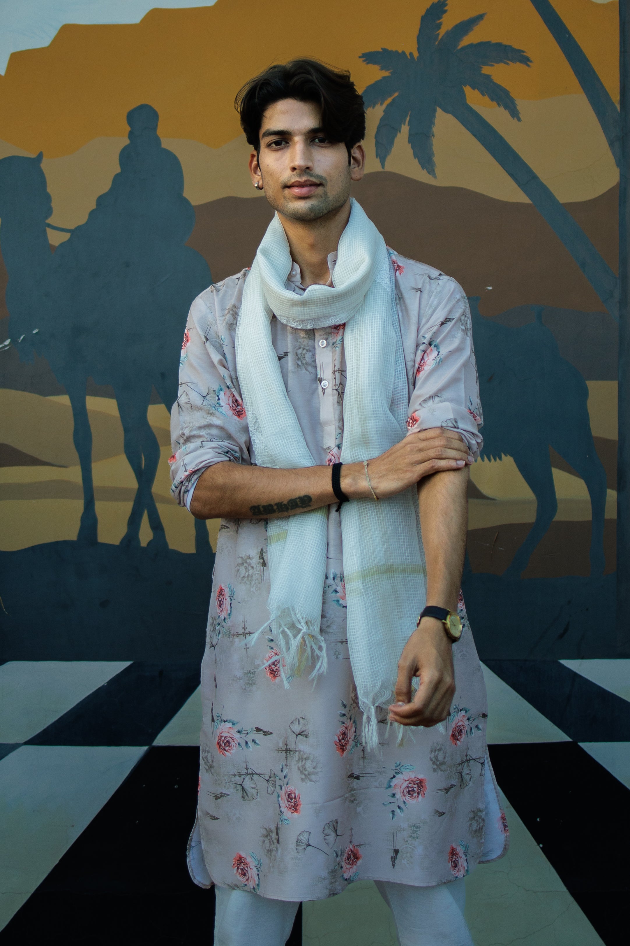 Floral Printed Pastel Pink Cotton Kurta