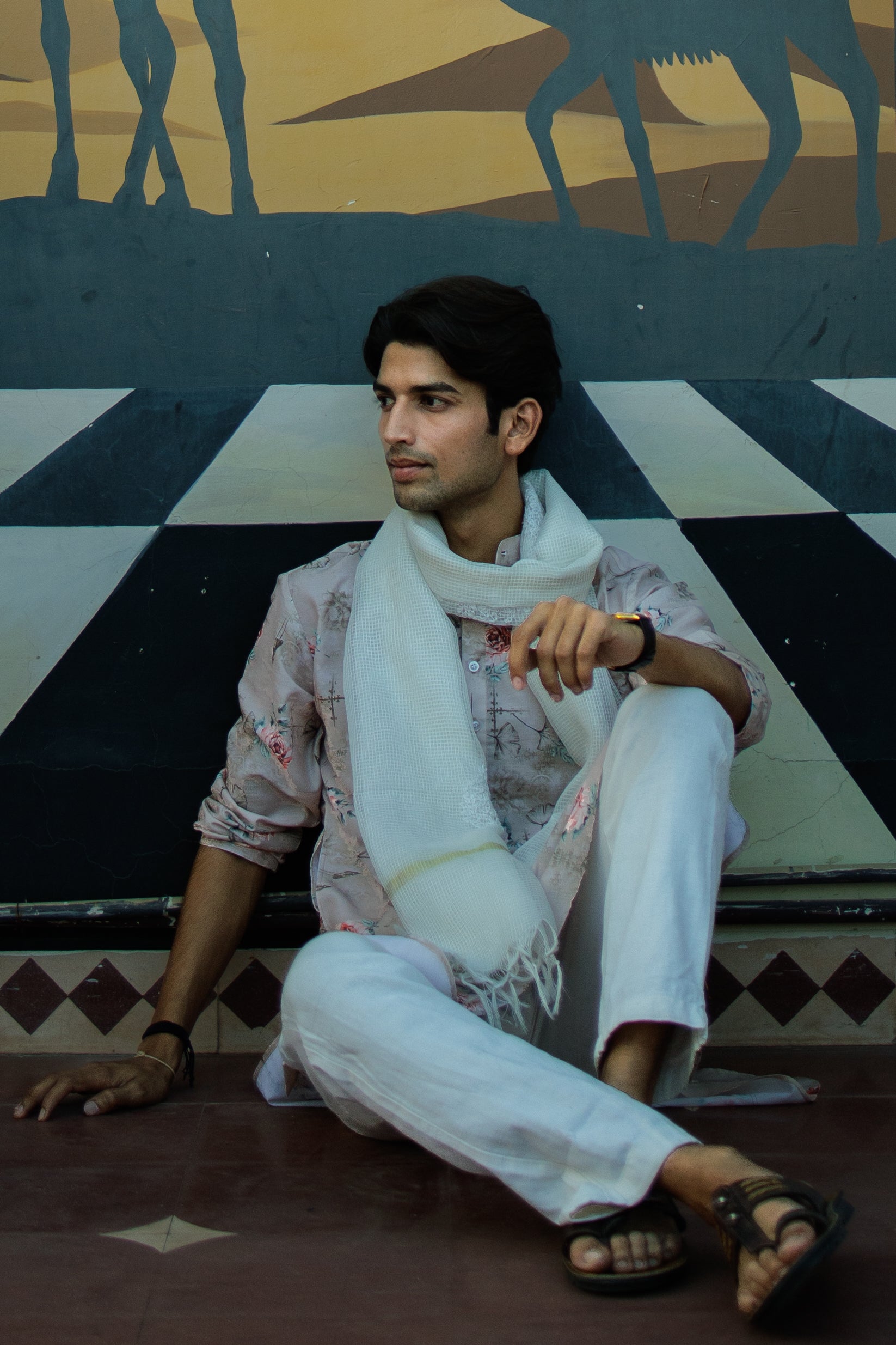 Floral Printed Pastel Pink Cotton Kurta