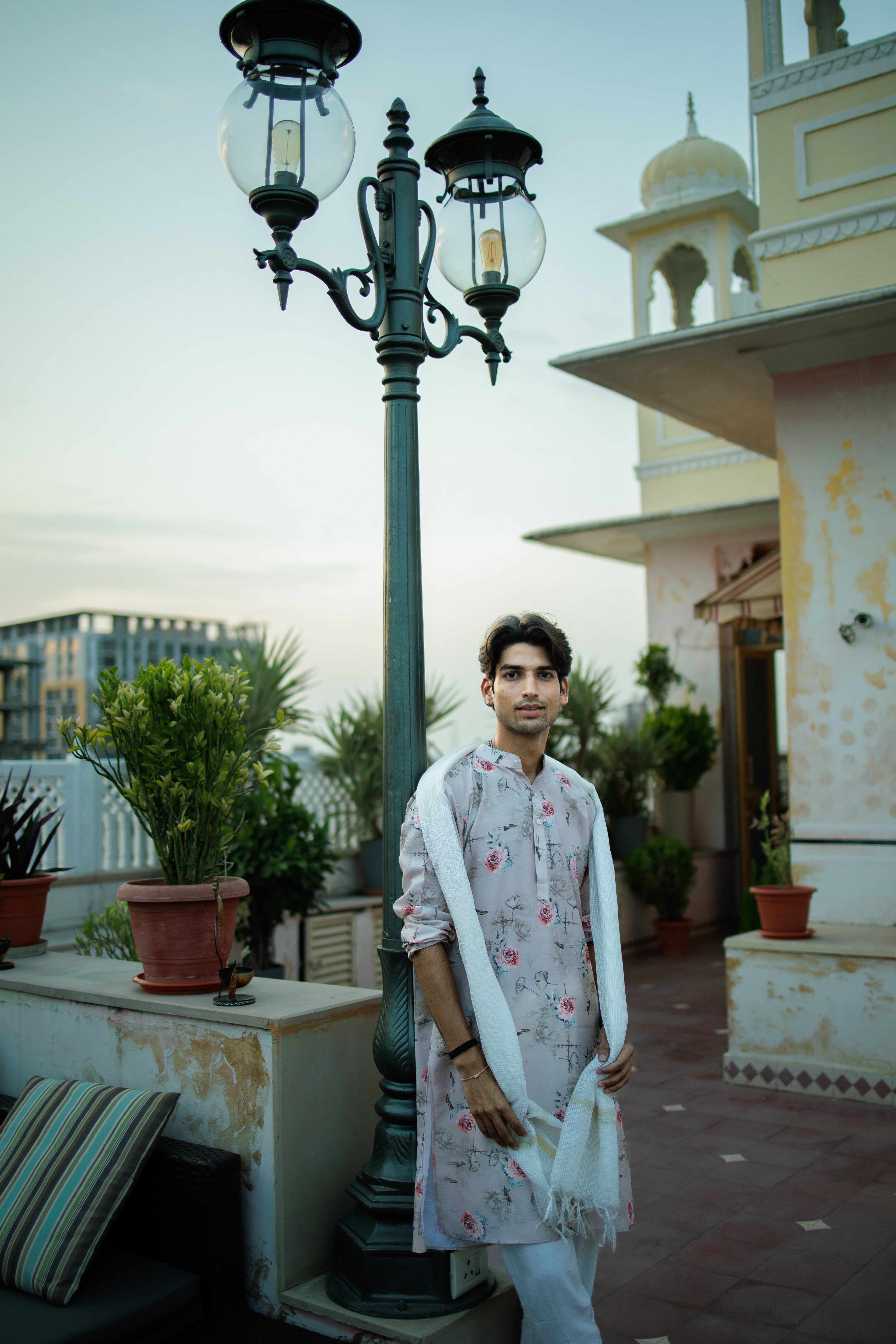 Floral Printed Pastel Pink Cotton Kurta