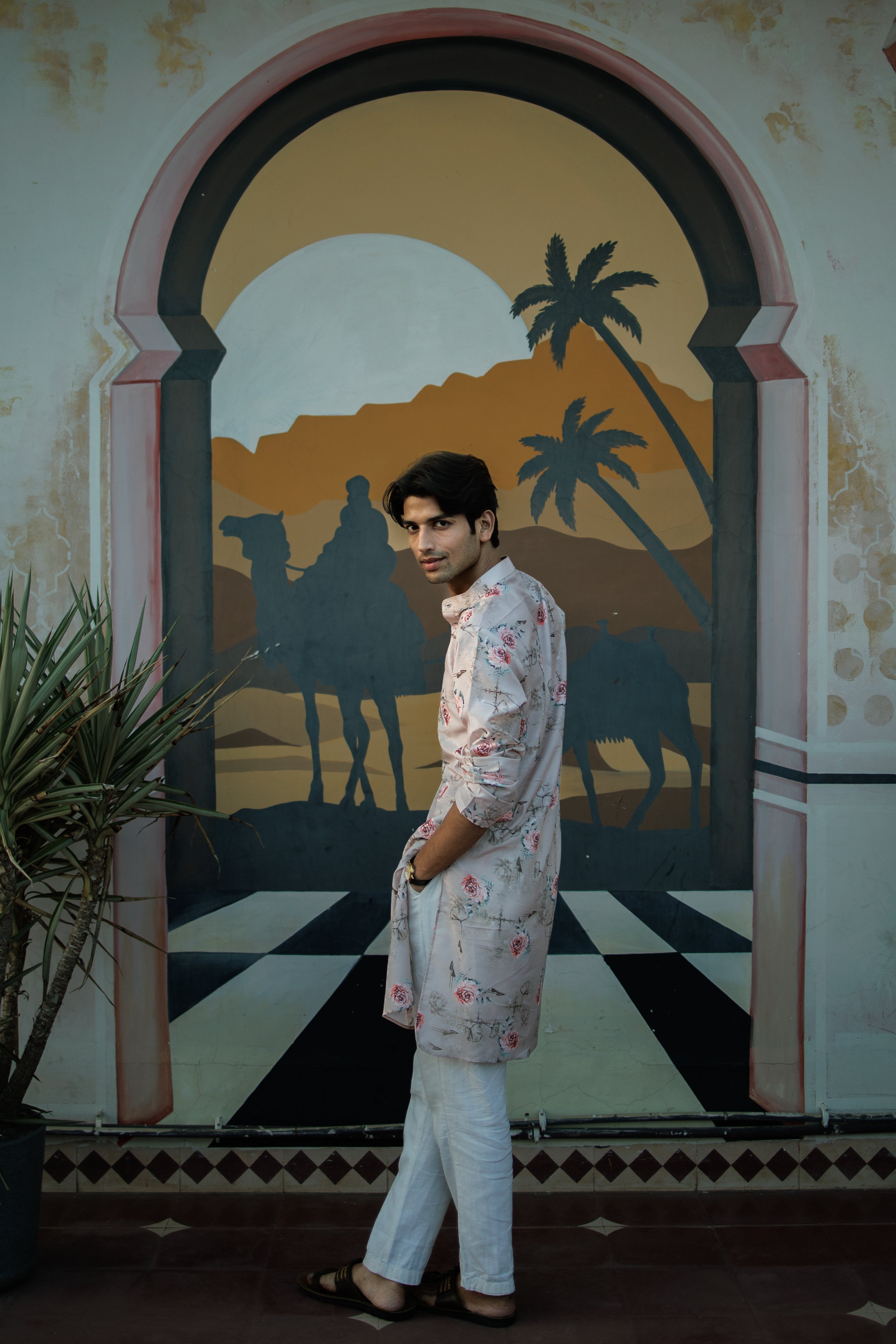 Floral Printed Pastel Pink Cotton Kurta