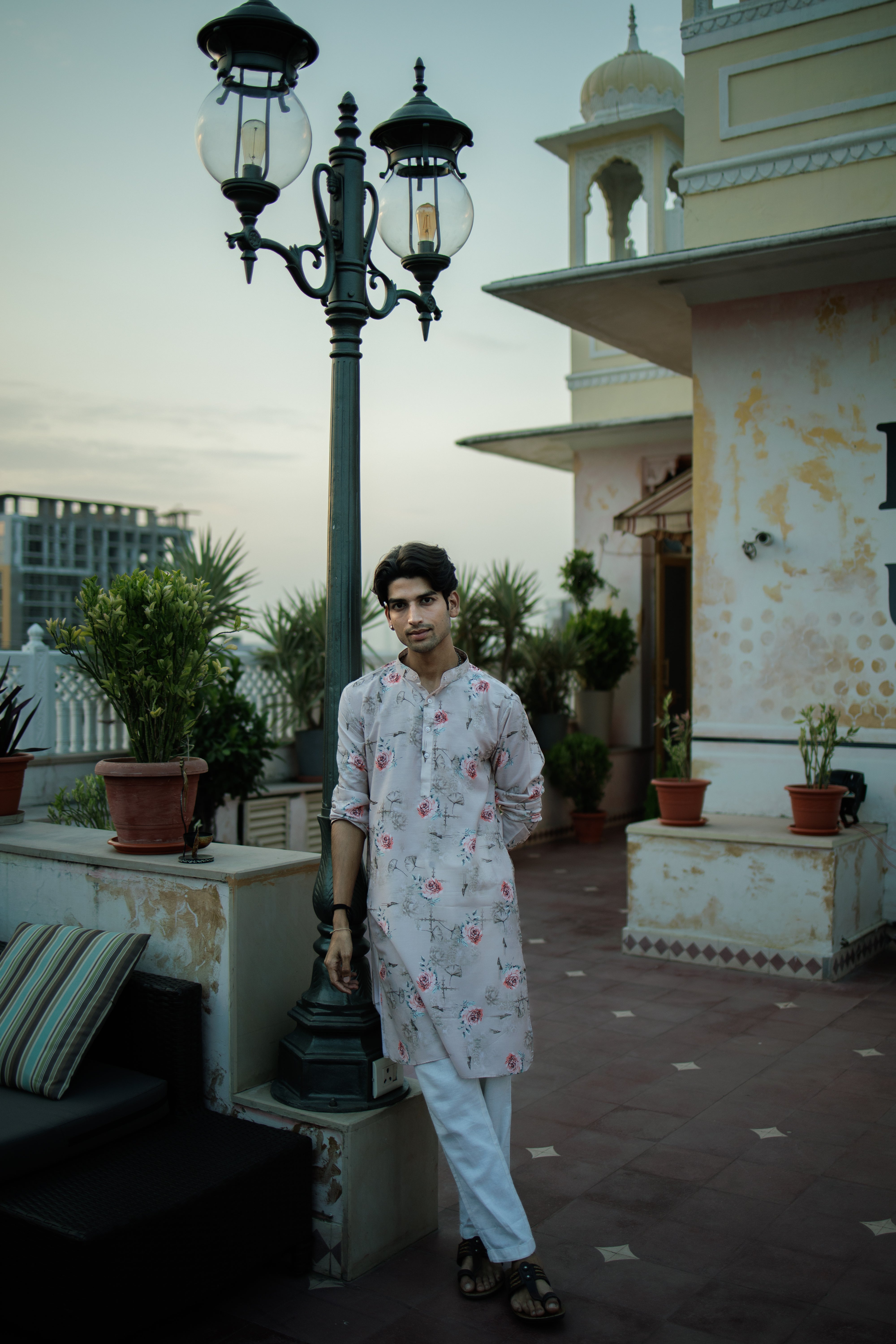 Floral Printed Pastel Pink Cotton Kurta