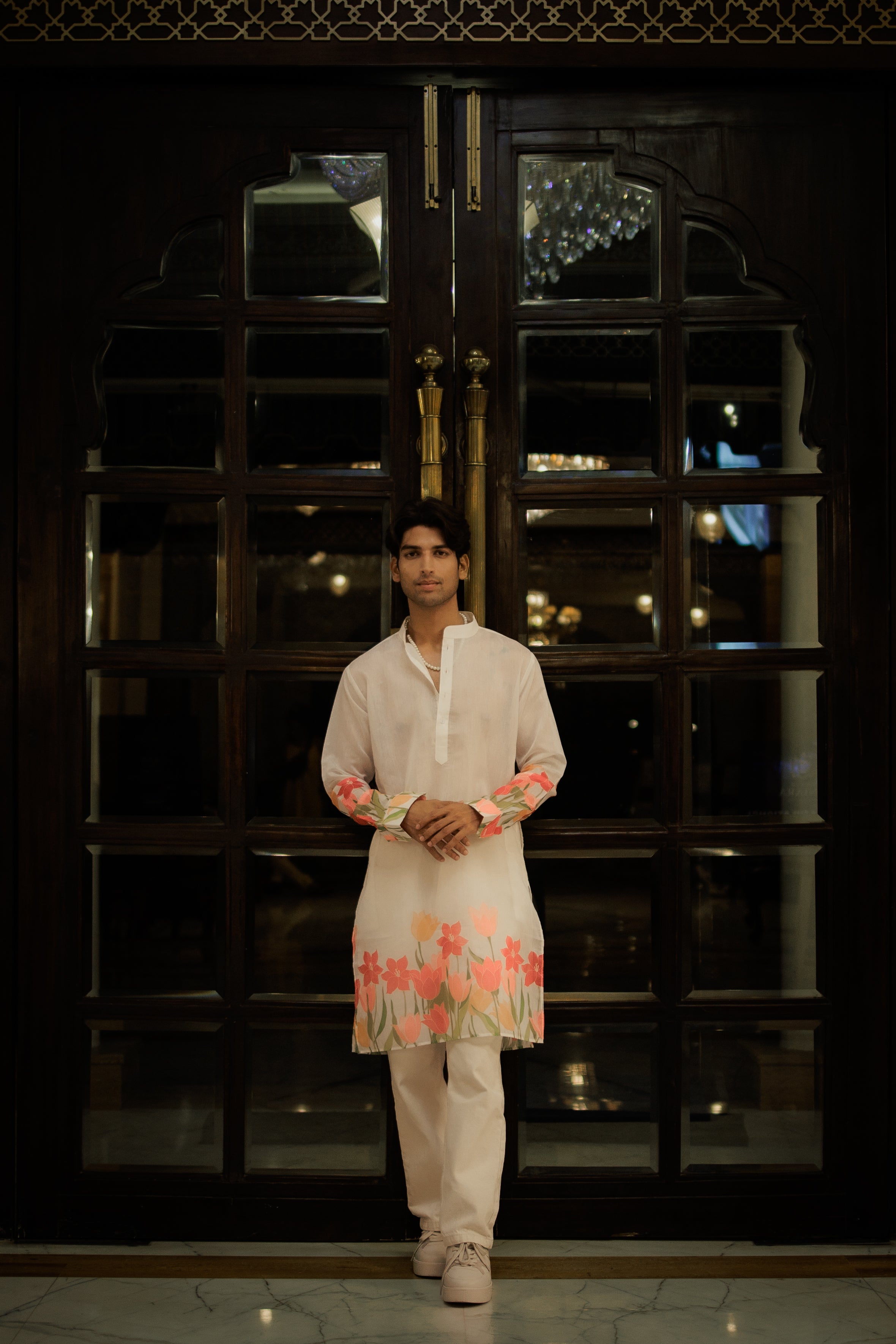 Ivory Floral Ganganagery Kurta Set
