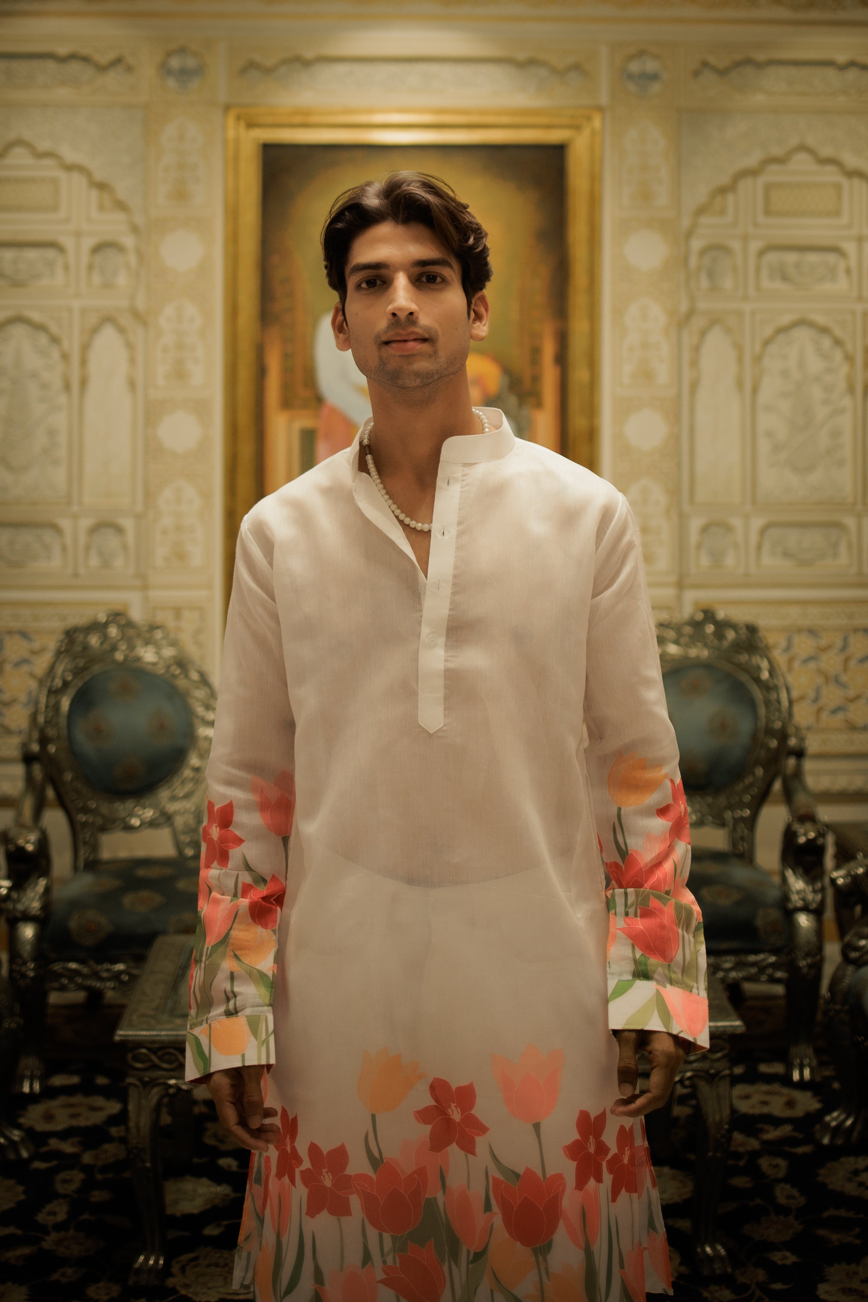 Ivory Floral Ganganagery Kurta Set