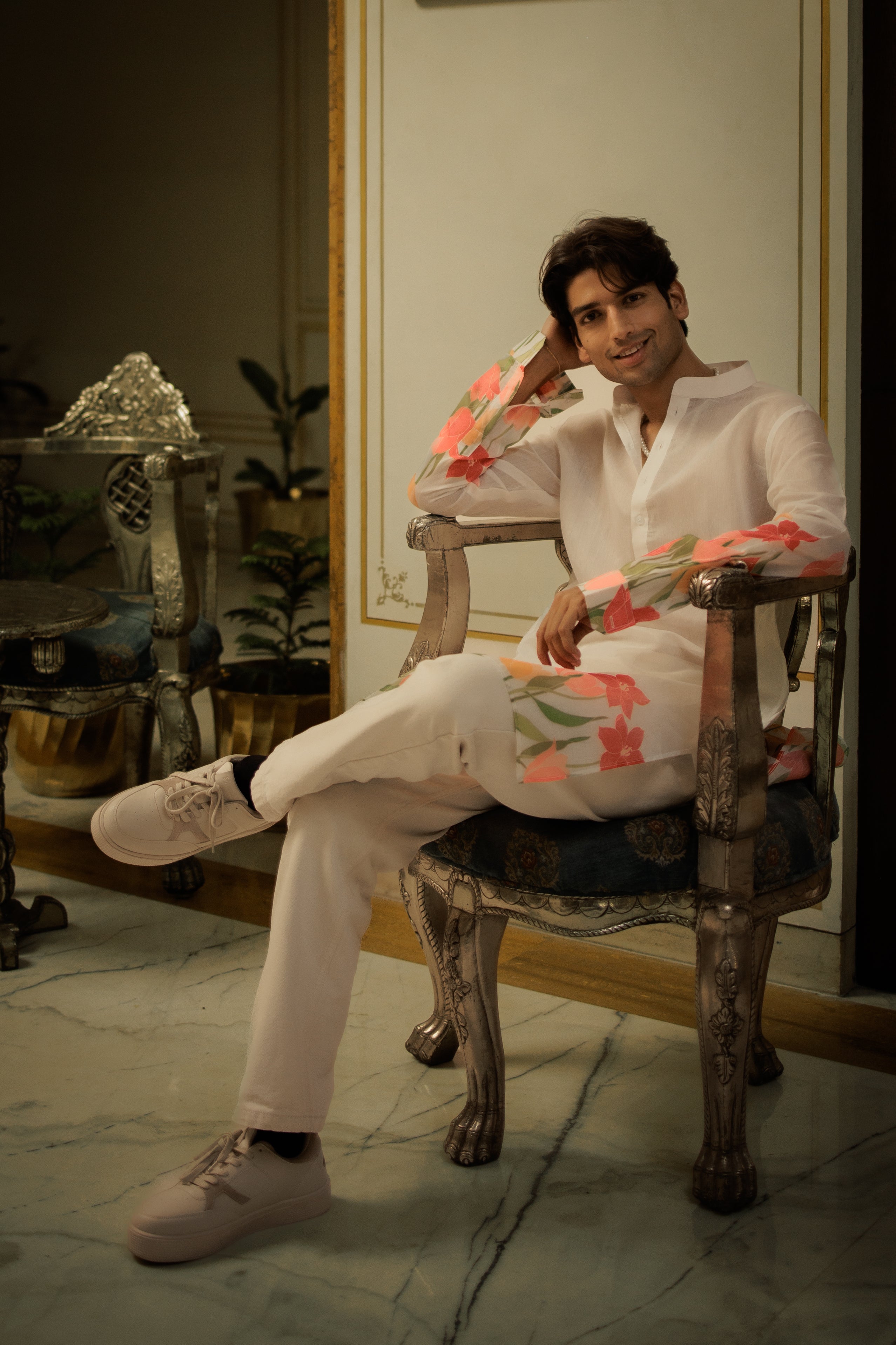 Ivory Floral Ganganagery Kurta Set