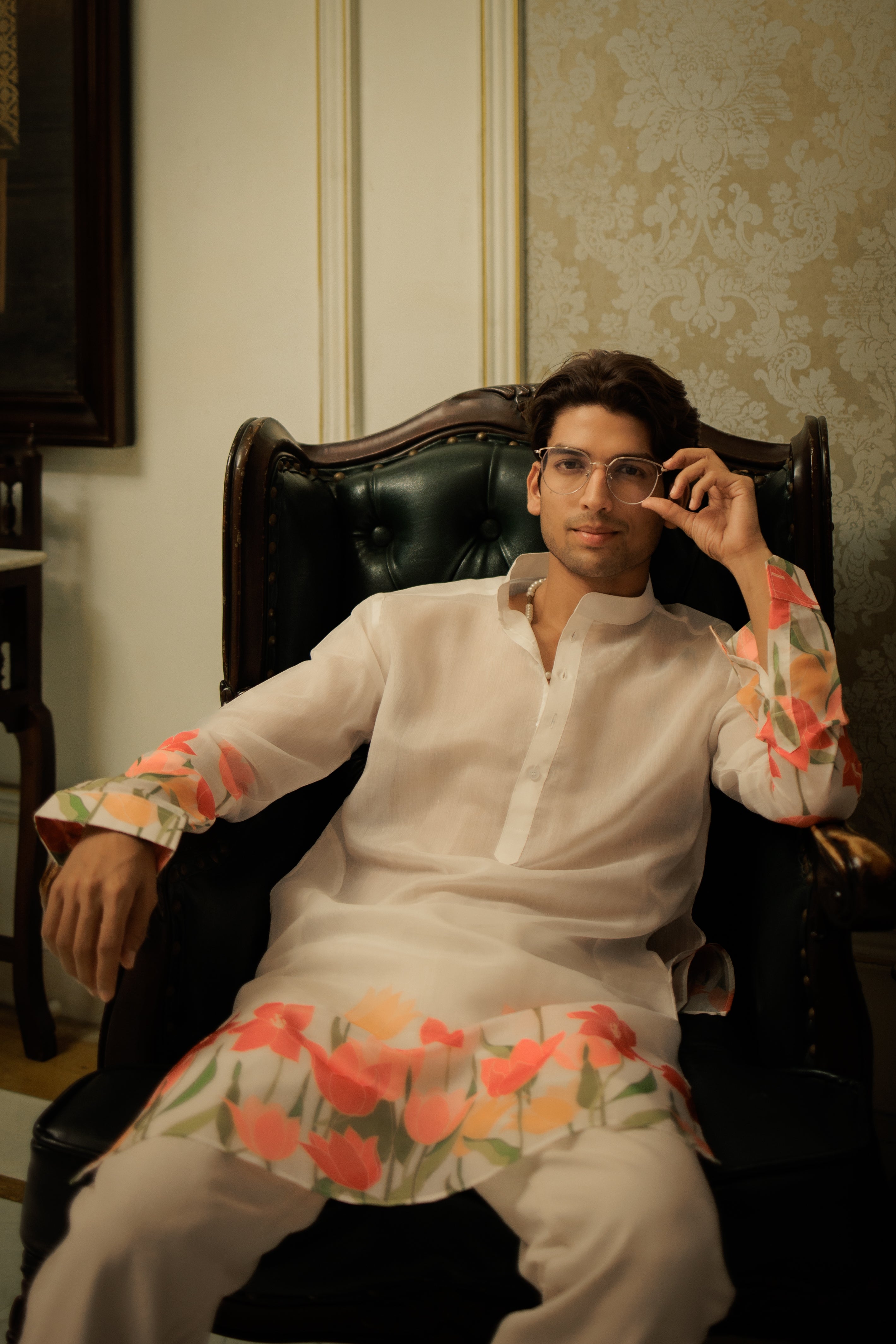 Ivory Floral Ganganagery Kurta Set