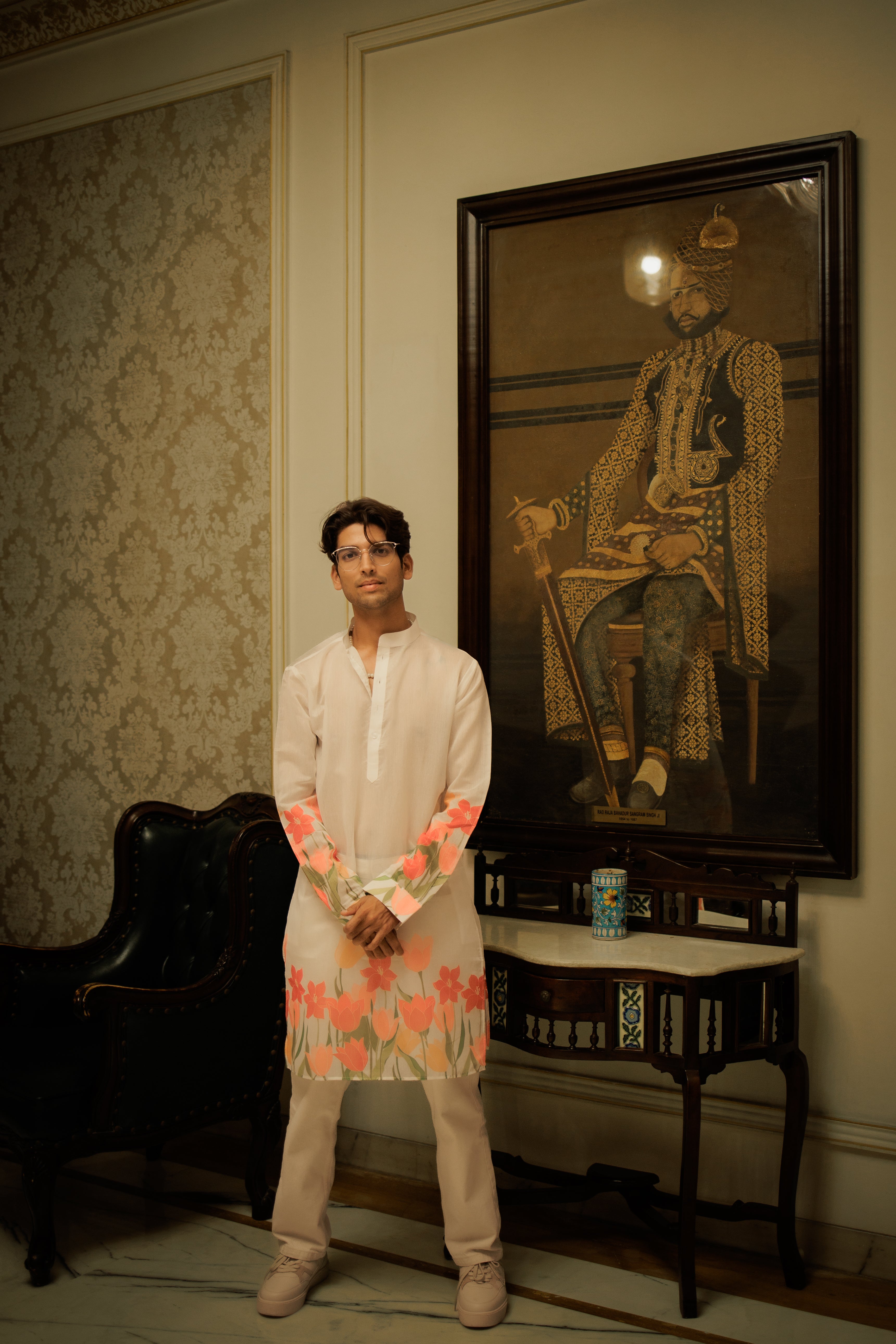 Ivory Floral Ganganagery Kurta Set