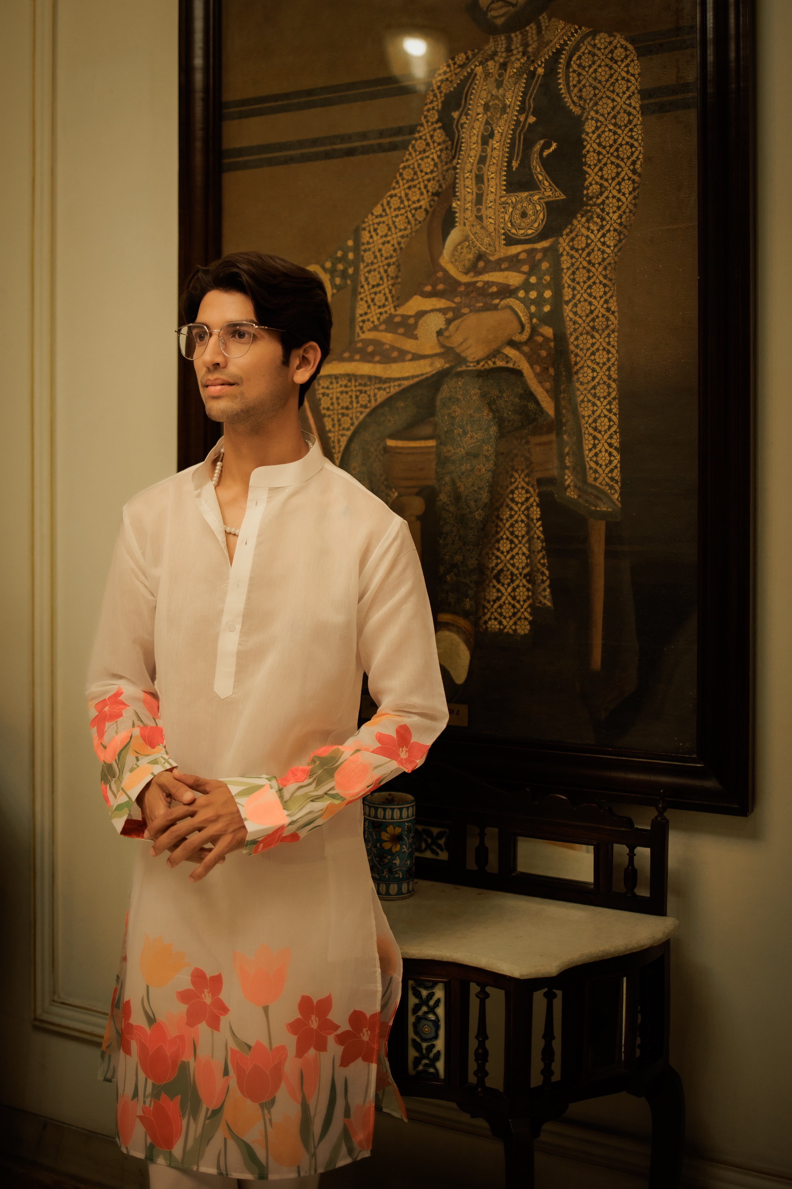 Ivory Floral Ganganagery Kurta Set