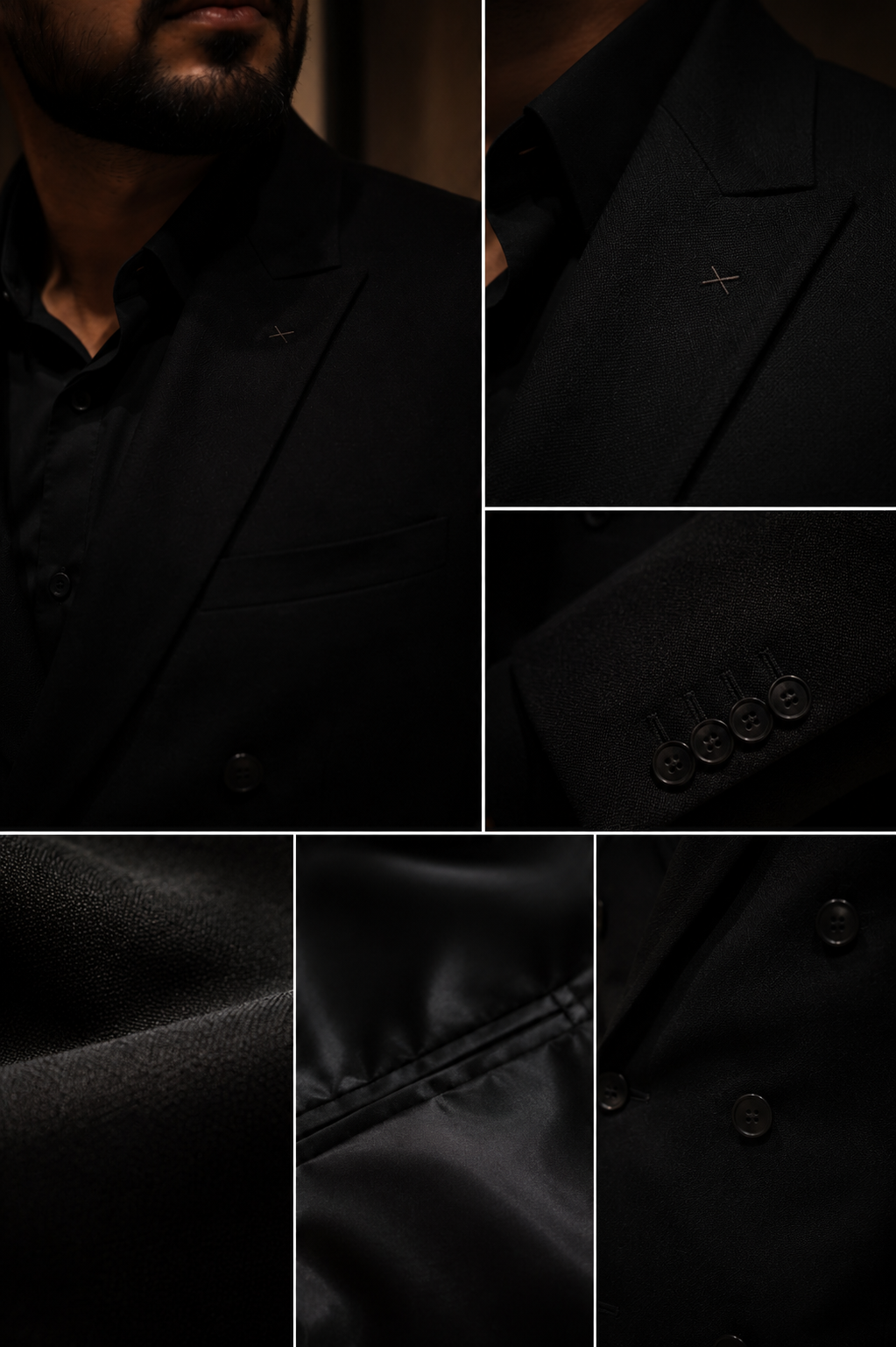 Black Crest Double Breasted Suit For Men