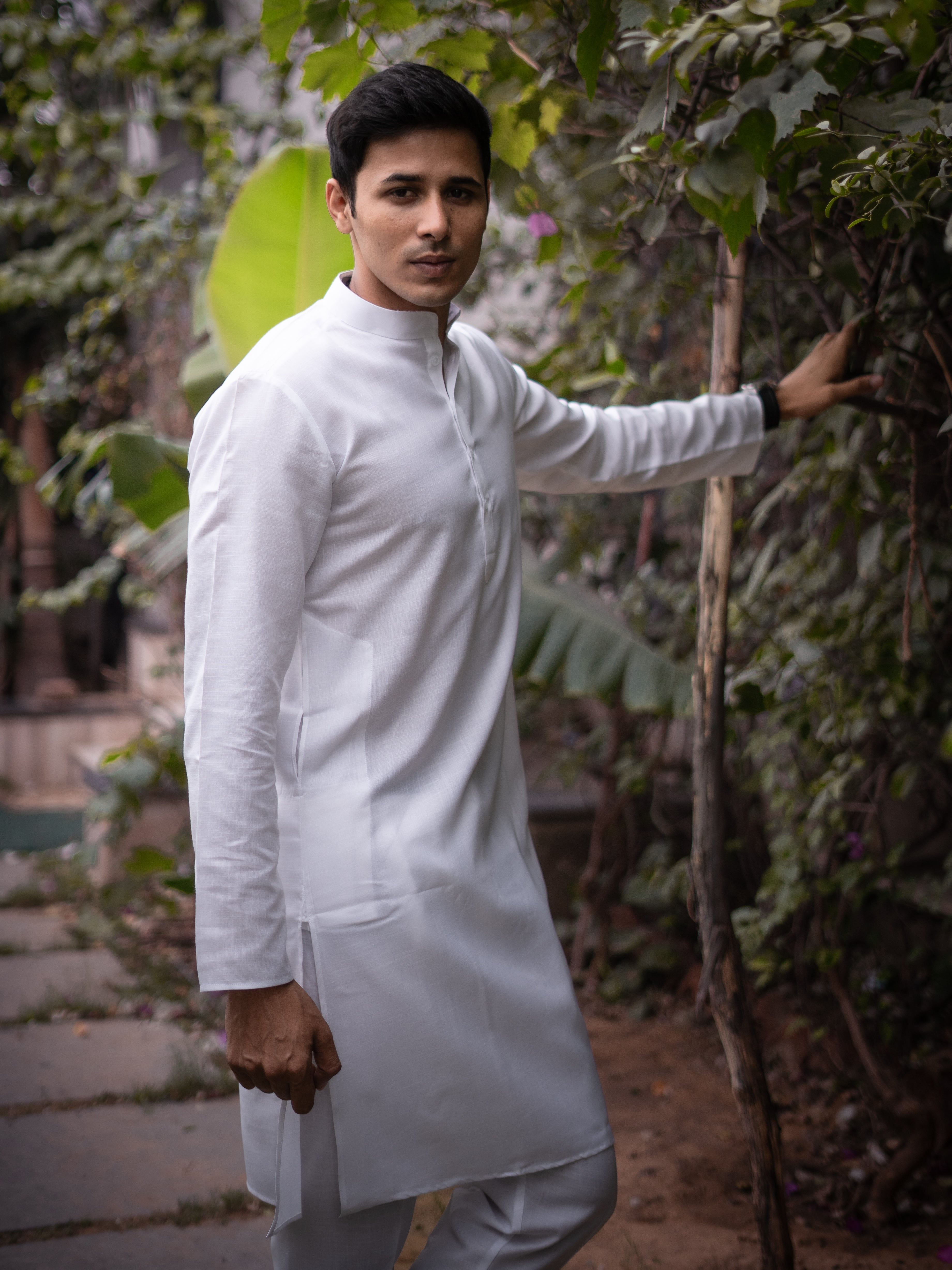 hitch Cotton White kurta Pyjama Set