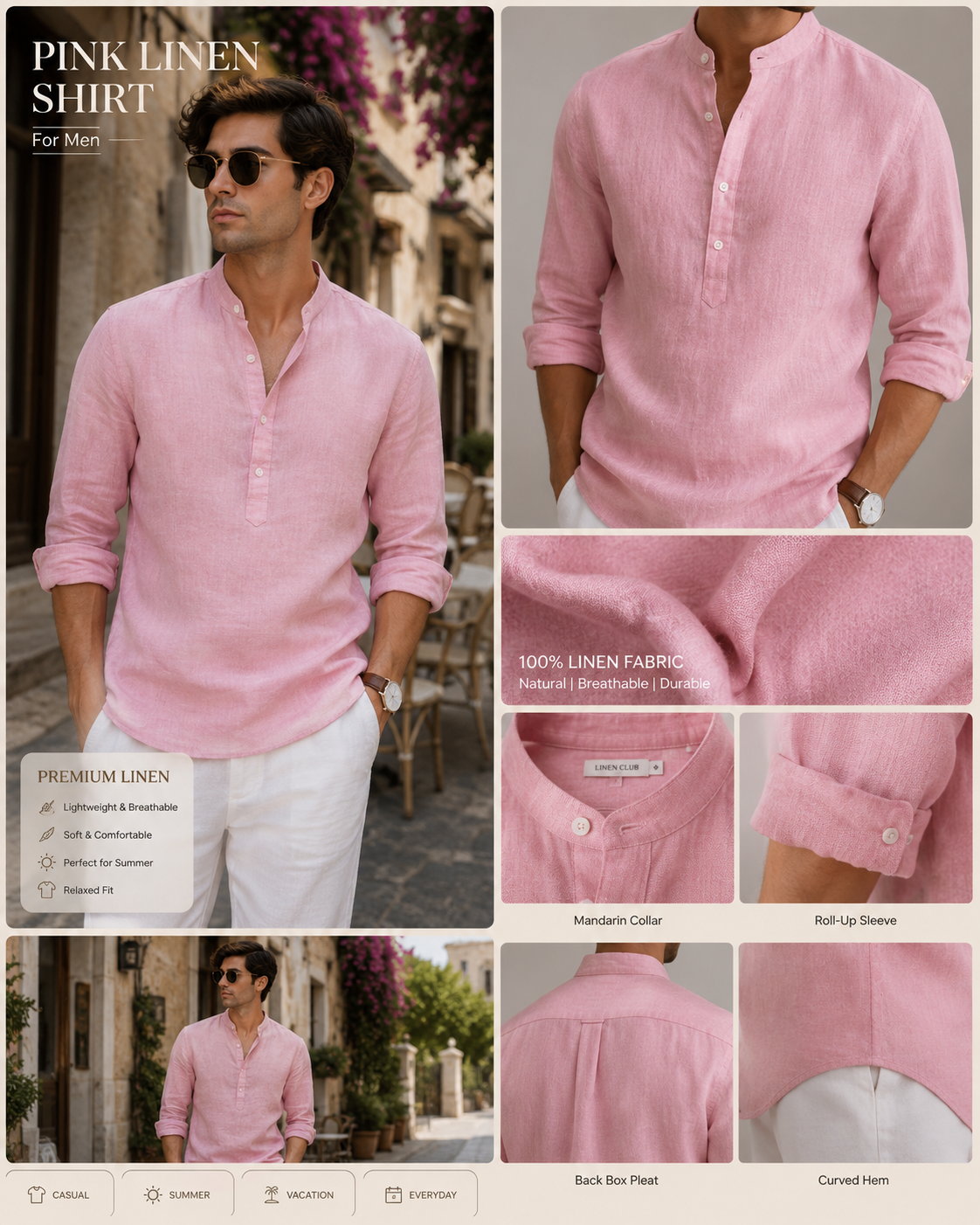 Rosé Breeze Linen Shirt For Men
