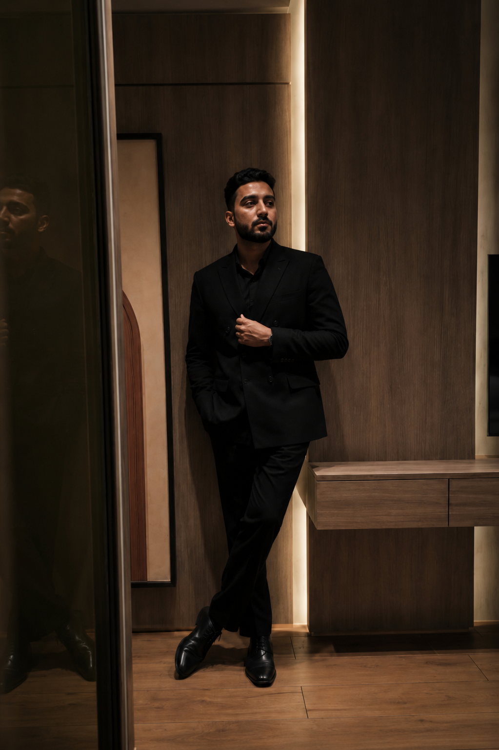 Black Crest Double Breasted Suit For Men