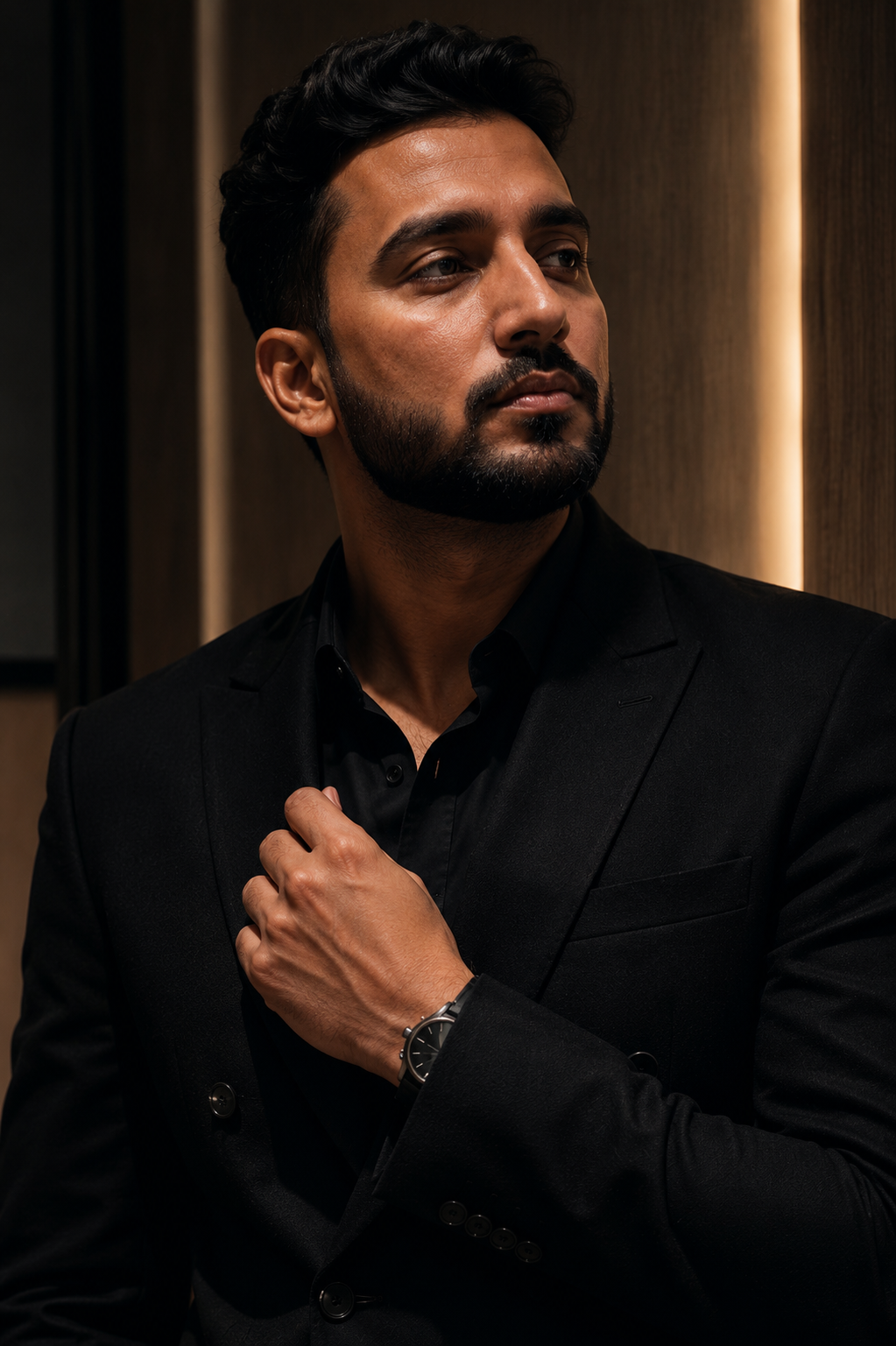 Black Crest Double Breasted Suit For Men